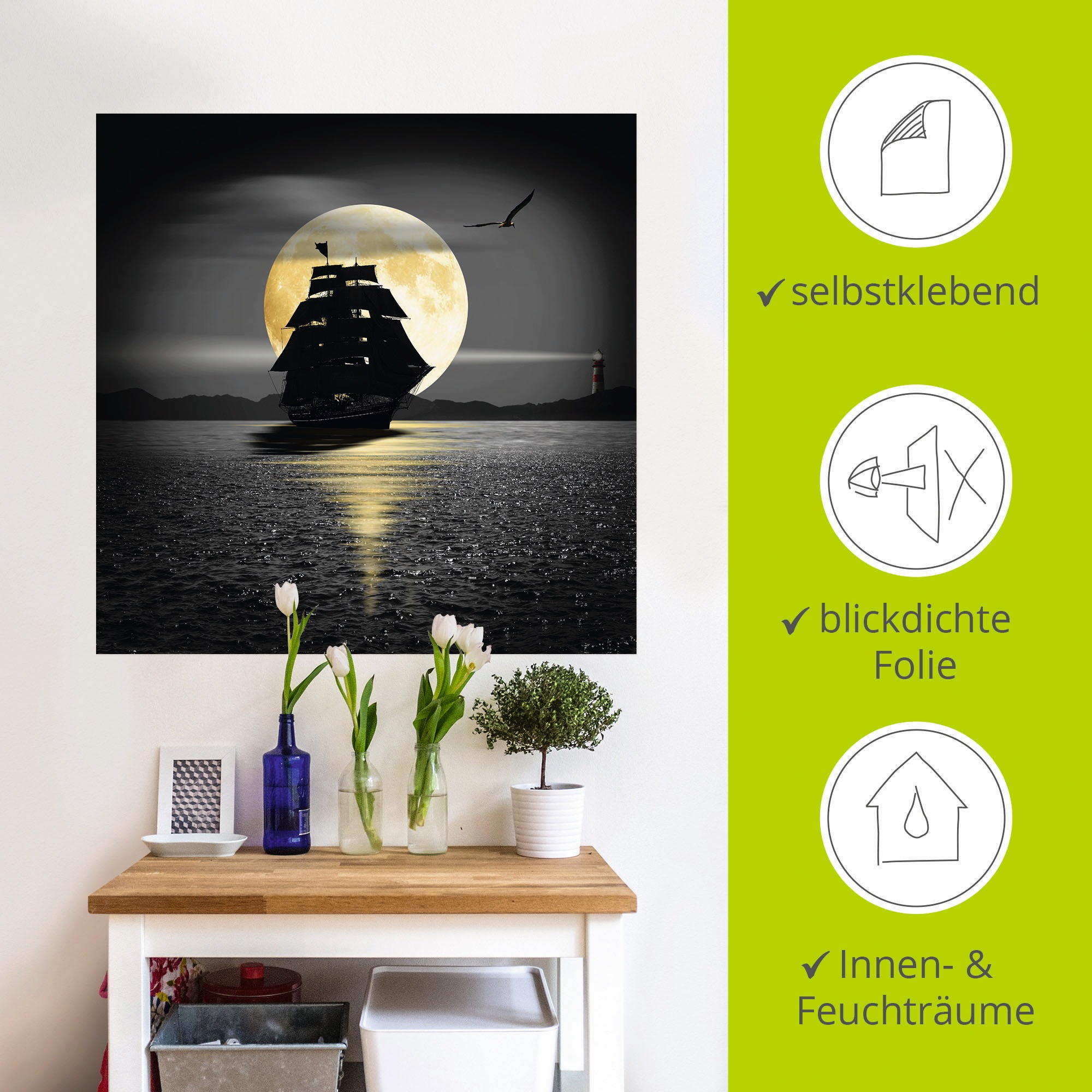 Artland Wandbild »Ein Schiff mit schwarzen Segeln«, Boote & Schiffe, (1 St.), als Leinwandbild, Poster, Wandaufkleber in verschied. Größen