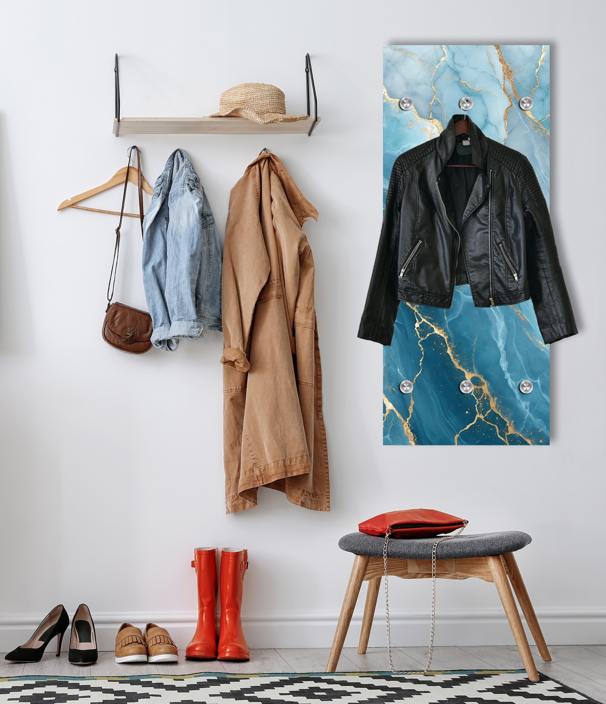 queence Garderobenpaneel »Wandgarderobe  mit Motiv Marmor Abstrakt inkl. Edelstahlhaken« 1 Stk. tlg. HD Premium Druck auf Acrylglas