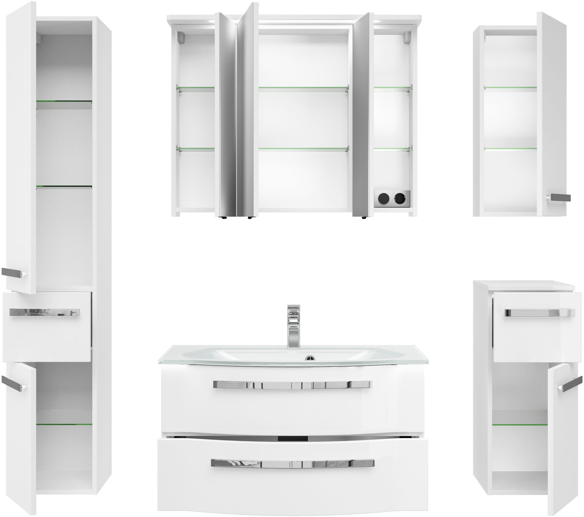 Saphir Badmöbel-Set »Serie 4005, vormontiert, Glaswaschbecken, Spiegelschra günstig online kaufen