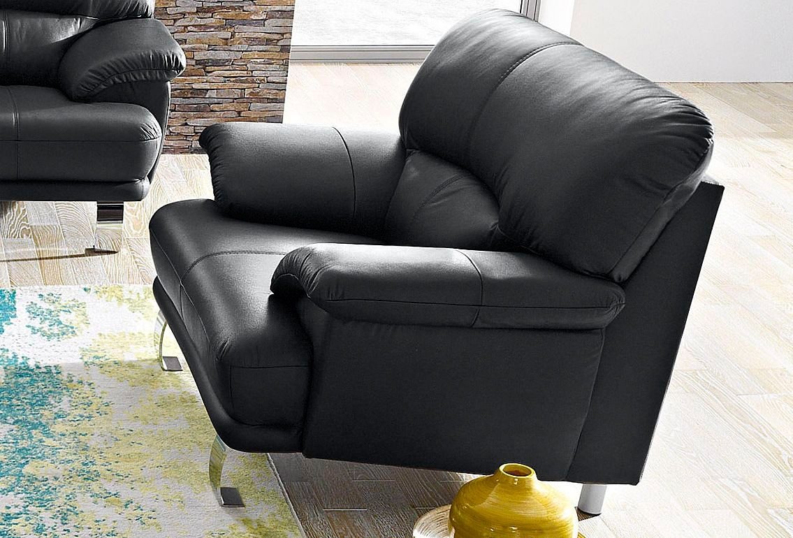 TRENDMANUFAKTUR Sessel »Cecilia, Loungesessel im italienischen Design, hoher Sitzkomfort,«, bequeme Armlehnen und Rückenverarbeitung, attraktiver Metallfuß