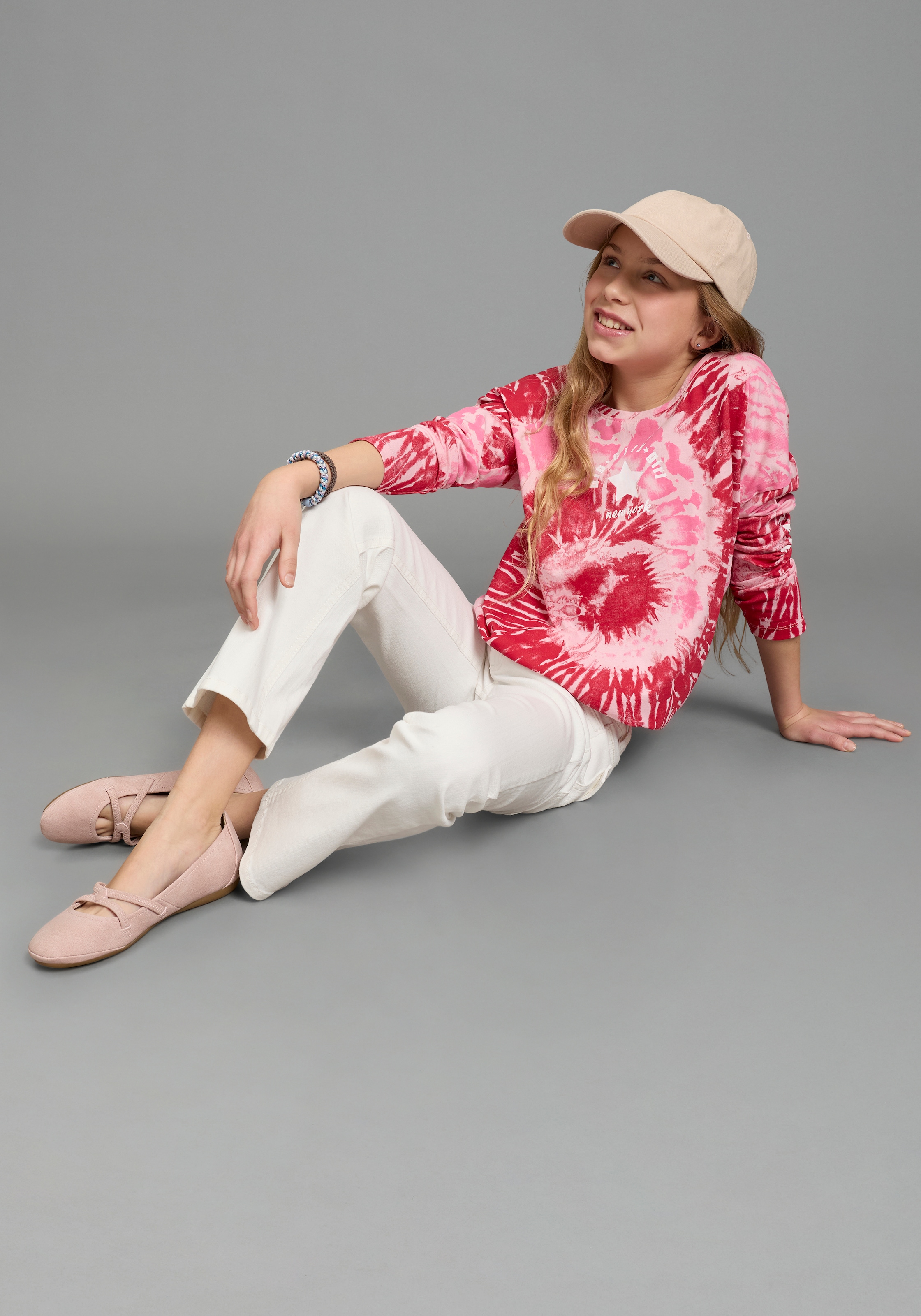 KIDSWORLD Fledermausshirt »Batik-Optik Shirt« Langarm,  mit Gummizug am Saum,  stylischer Aufdruck