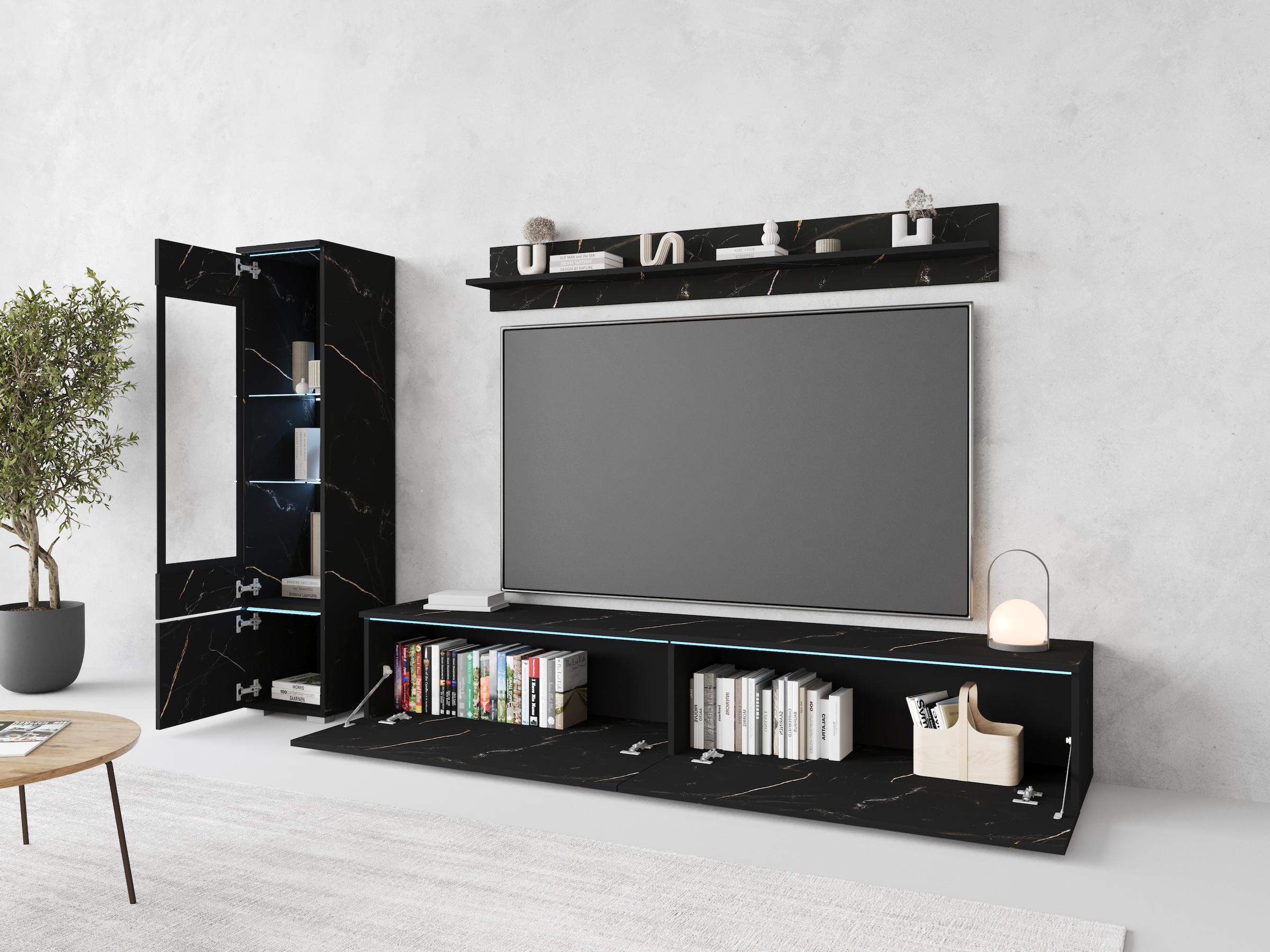 INOSIGN Wohnwand »VERA I«, (Komplett-Set, 3 St.), Mediawand 230 cm, Vitrine mit Verglasung, stehend und hängend