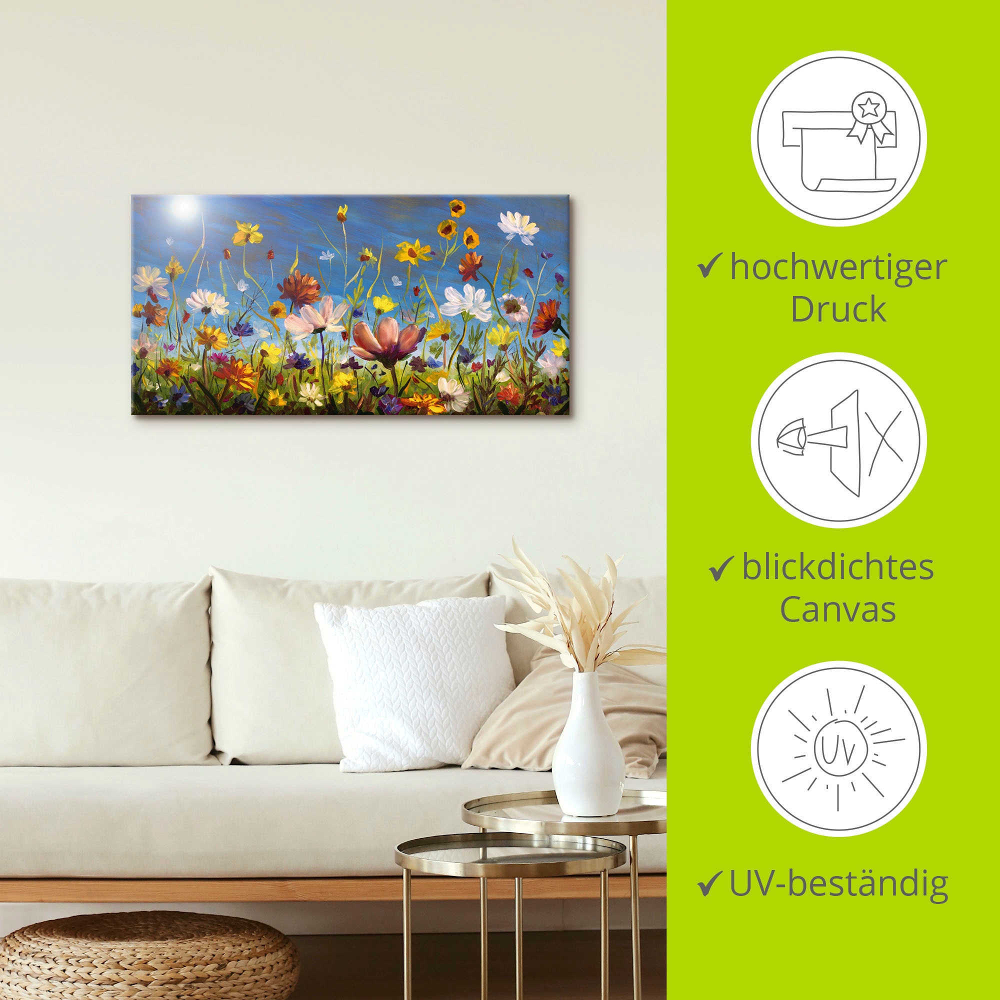 Artland Wandbild »Wildblumenwiese blauer Himmel«, Blumenwiese, (1 St.), als Alubild, Outdoorbild, Leinwandbild, Poster, Wandaufkleber