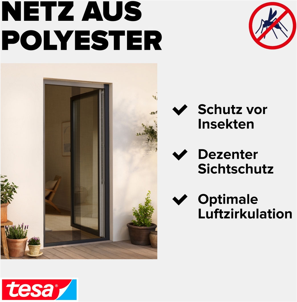 tesa Fliegengitter-Gewebe »Premium für Türen - ohne Bohren« Packung, Fliegennetz, Klettband, 1 Stk. tlg. Insektenschutz mit Klettband, zuschneidbar - ohne Bohren
