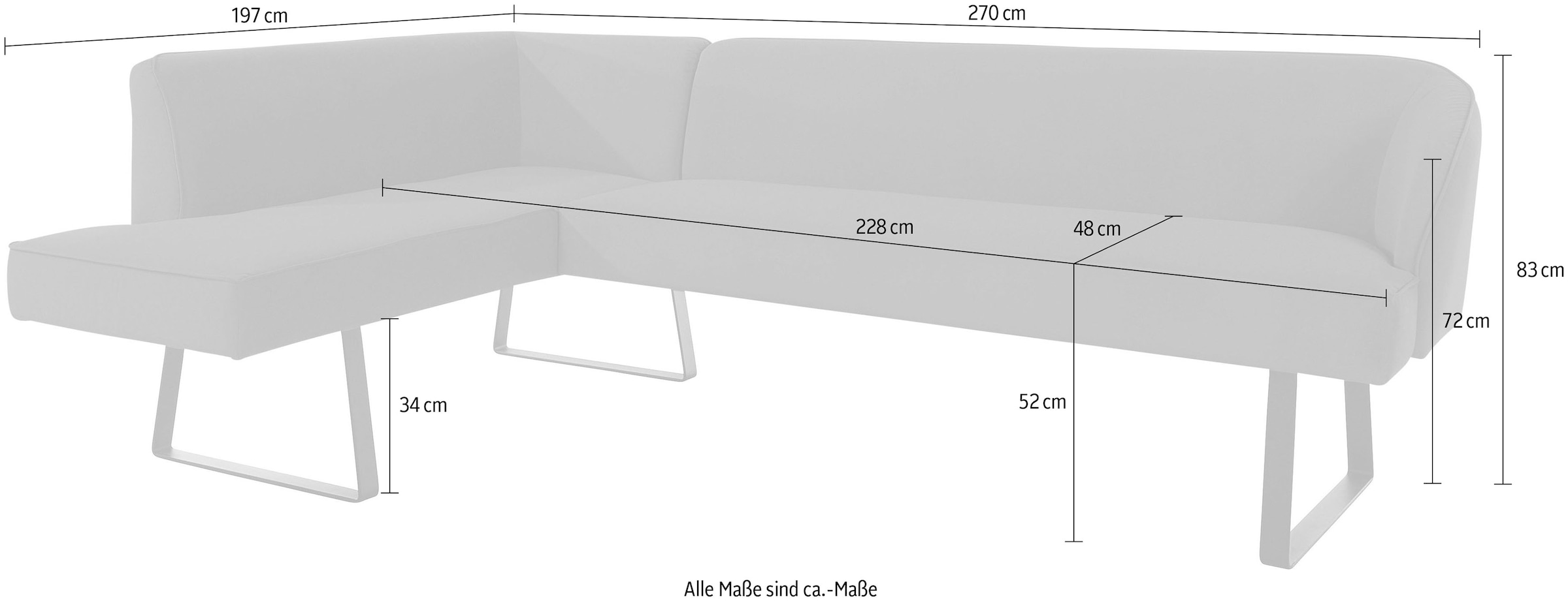 exxpo - sofa fashion Eckbank »Americano«, mit Keder und Metallfüßen, Bezug in verschiedenen Qualitäten