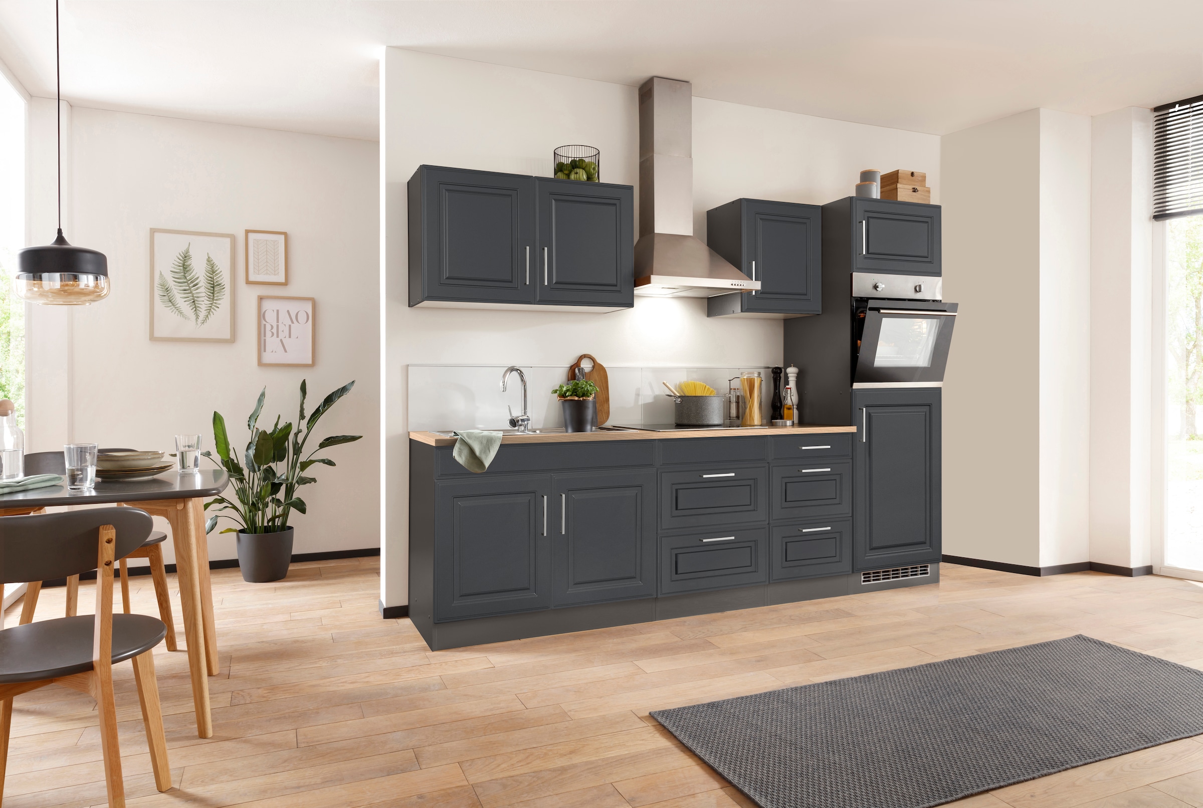 KOCHSTATION Küchenzeile »KS-Stockholm«, Breite 270 cm, mit hochwertigen MDF Fronten im Landhaus-Stil
