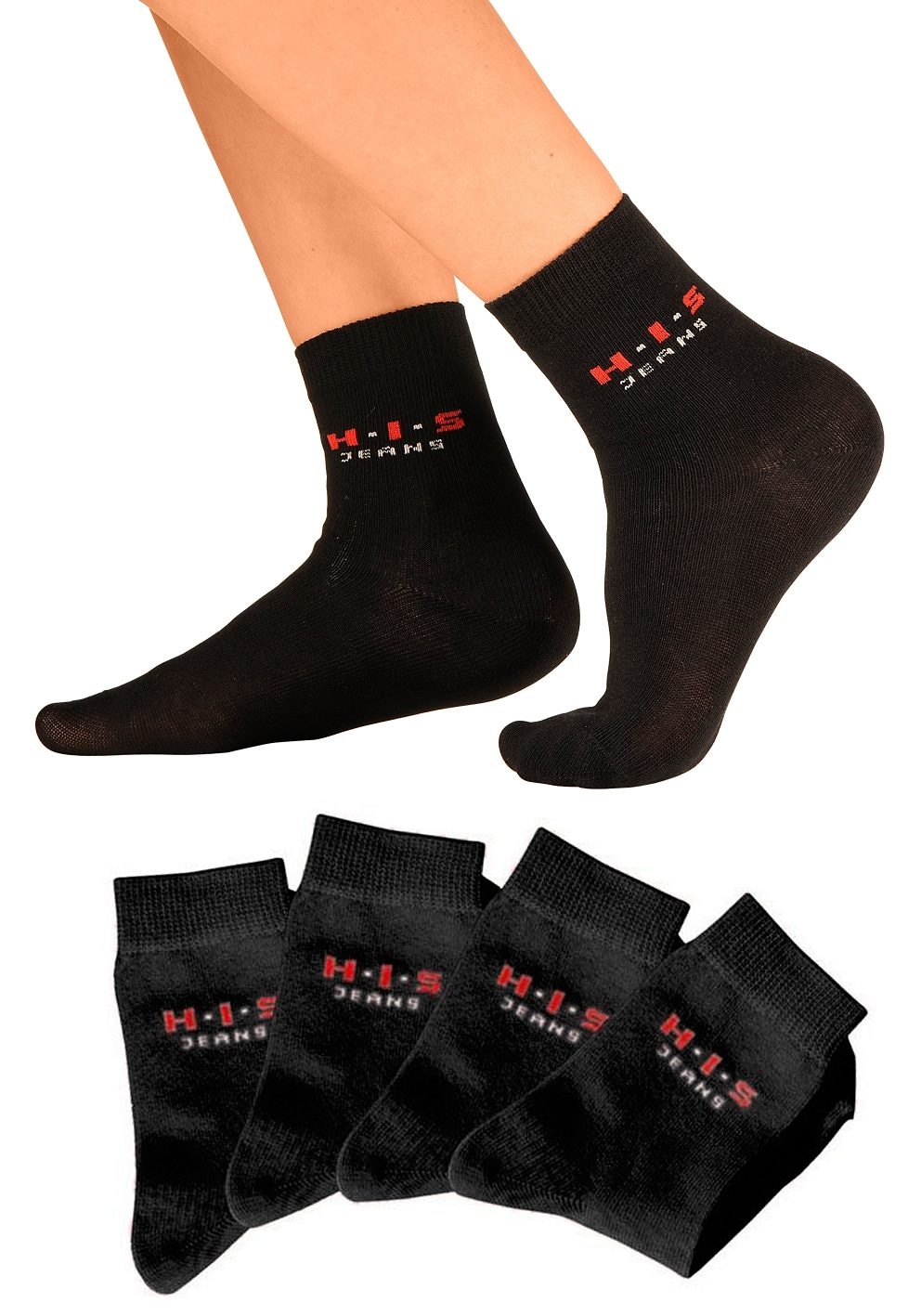 H.I.S Basicsocken Packung, 4 Stk. tlg. mit kontrasfarbenem Logo