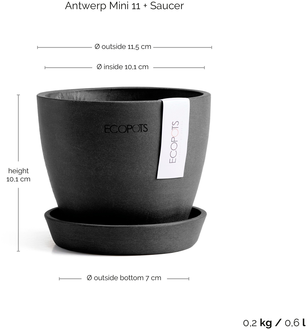 ECOPOTS Blumentopf »Antwerp Mini 11 Dunkelgrau«, für den Innenbereich