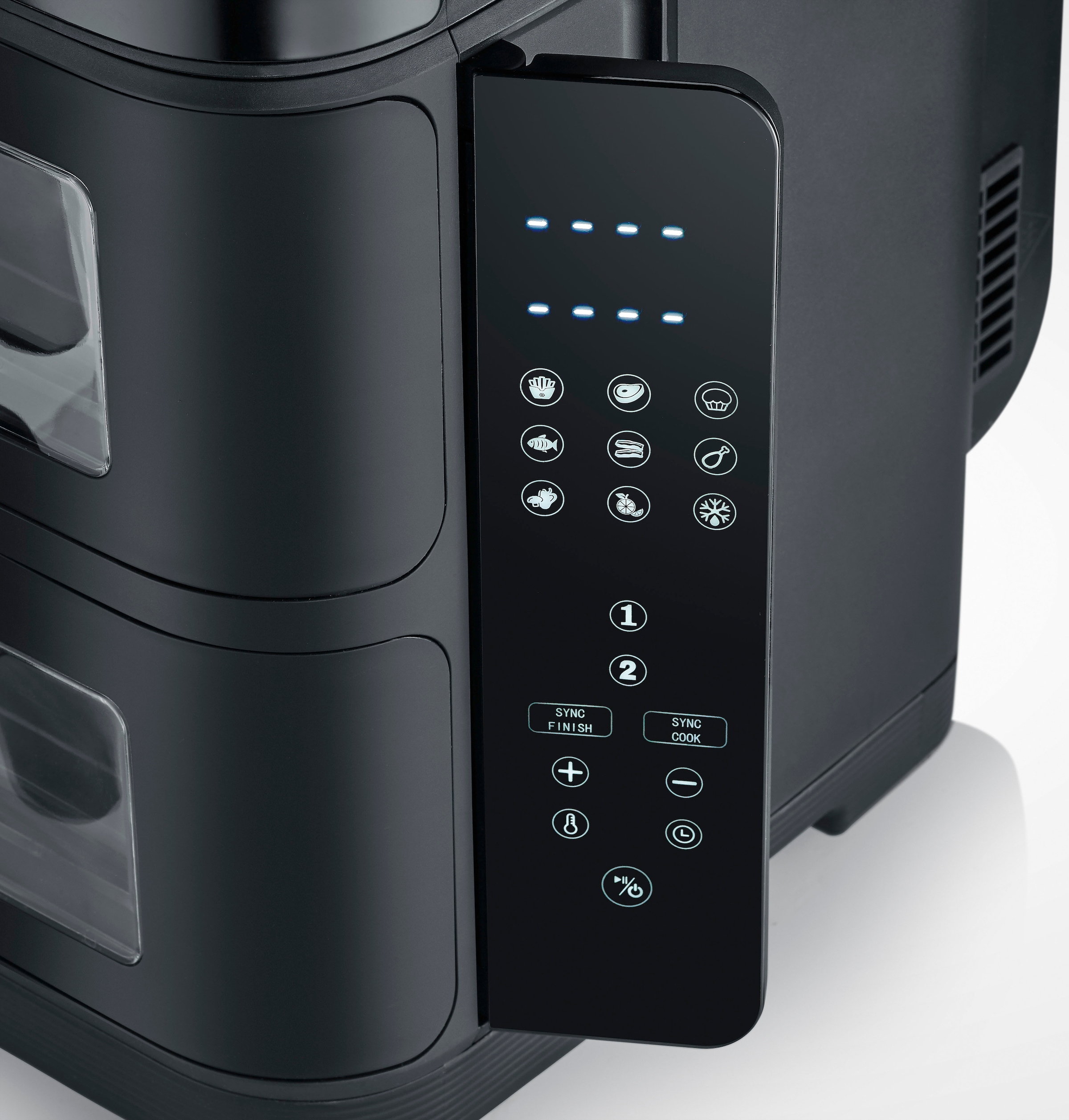 Severin Heißluftfritteuse »Severin S-Fry Duo Stack, FR 2468« 2800 W 2 Kammern, XXL-Doppelstock Airfryer, 11l, schwarz, Touchbedienung