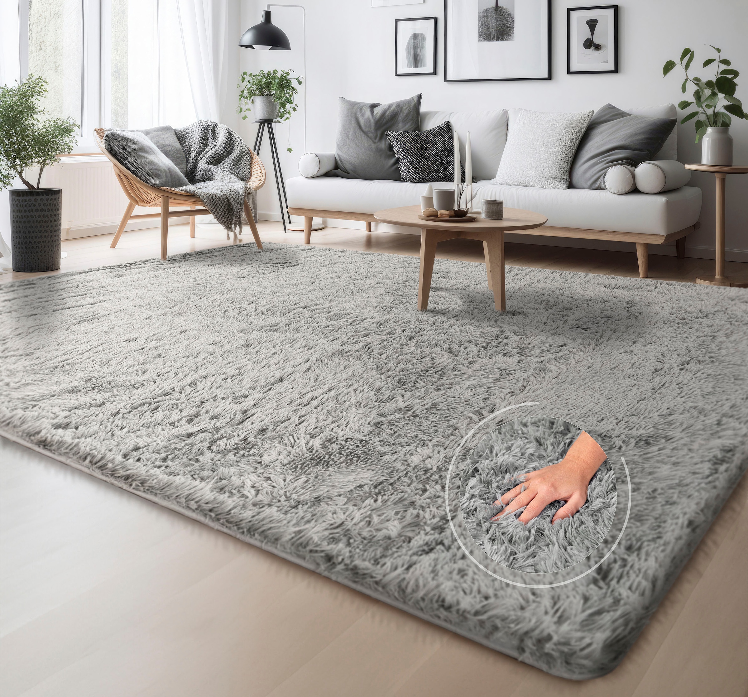Hochflor-Teppich »Serville«, rechteckig, 37 mm Höhe, Kuschelteppich, Uni Fa günstig online kaufen