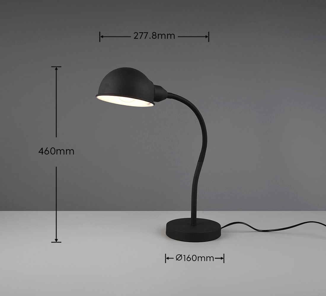 TRIO Leuchten Schreibtischlampe »Perry«, 1 flammig, Leuchtmittel E27 | ohne Leuchtmittel, Tischleuchte Büro, exkl. 1xE27 10W, flex. verstellbar, Schnurschalter