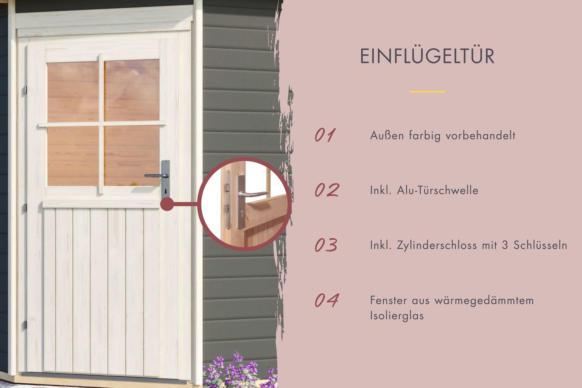 Karibu Saunahaus »Fiete«, klassiche Tür, Ofen 9 KW externe Strg easy