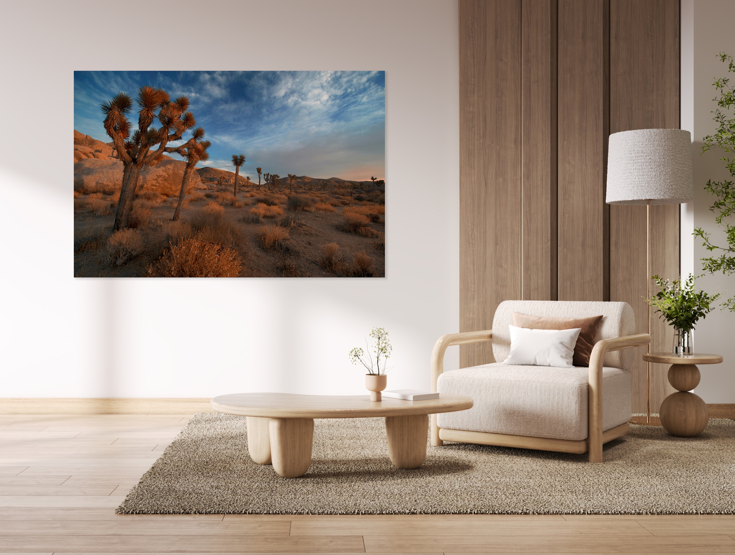 queence Acrylglasbild »Wüstenlandschaft Landschaft Wüste mit Vegetation« 1 Stk. tlg. mit schwebender 3D Tiefenwirkung, dank der rahmenlosen Befestigung