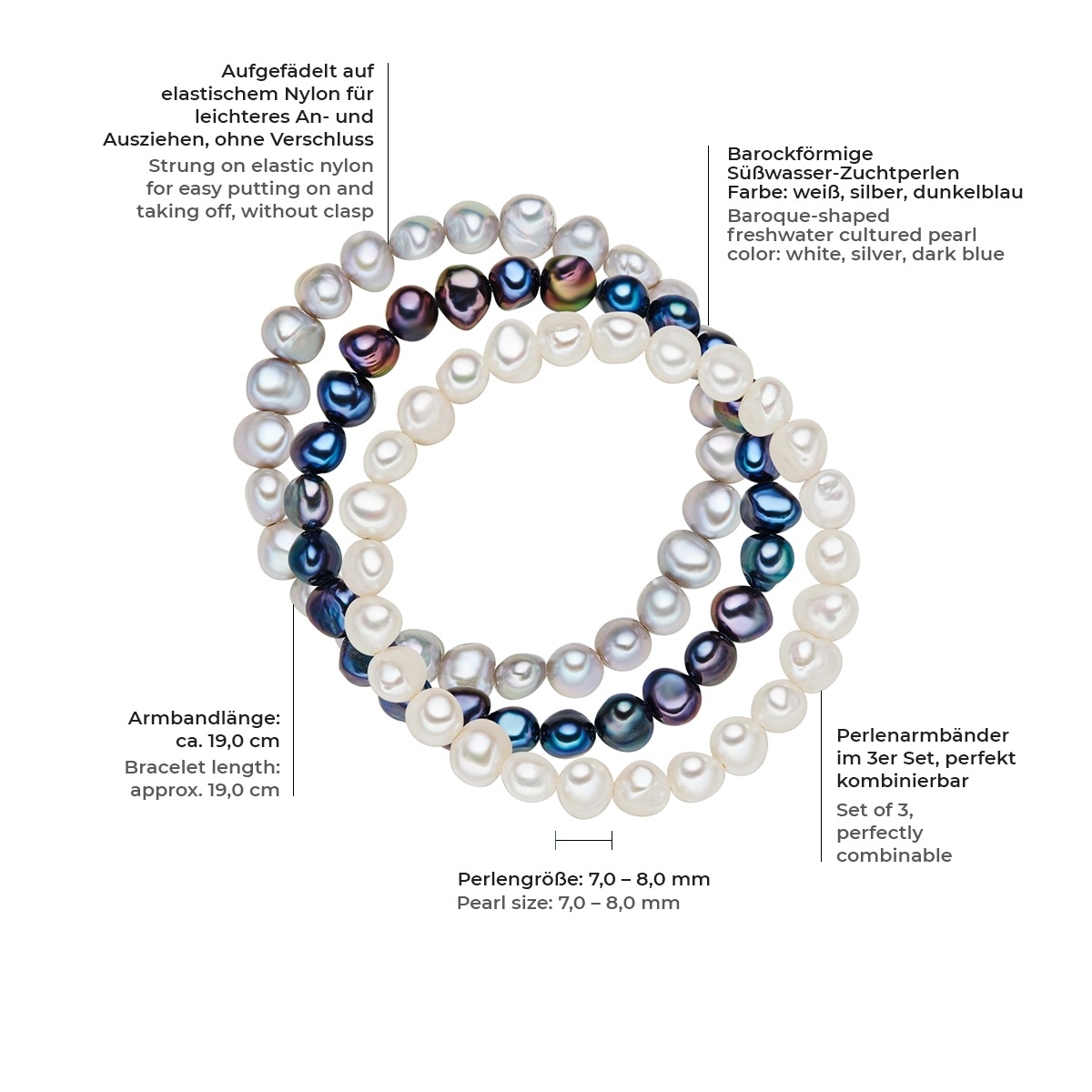 Valero Pearls Perlenarmband »Set: X744«, (3 tlg.), aus Süßwasser-Zuchtperlen