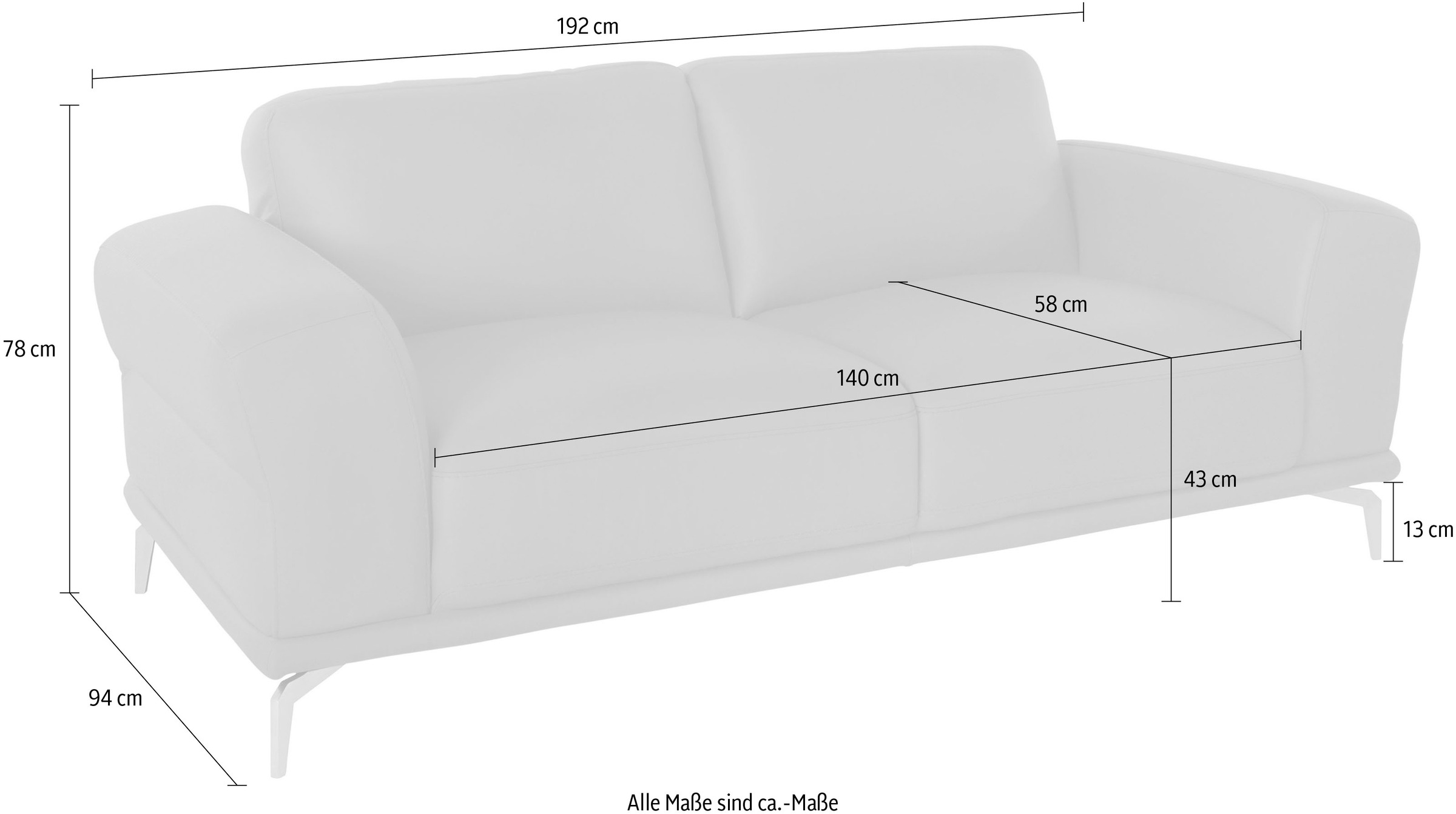 W.SCHILLIG 2-Sitzer »montanaa« mit Metallfüßen in Bronze pulverbeschichtet, Breite 192 cm
