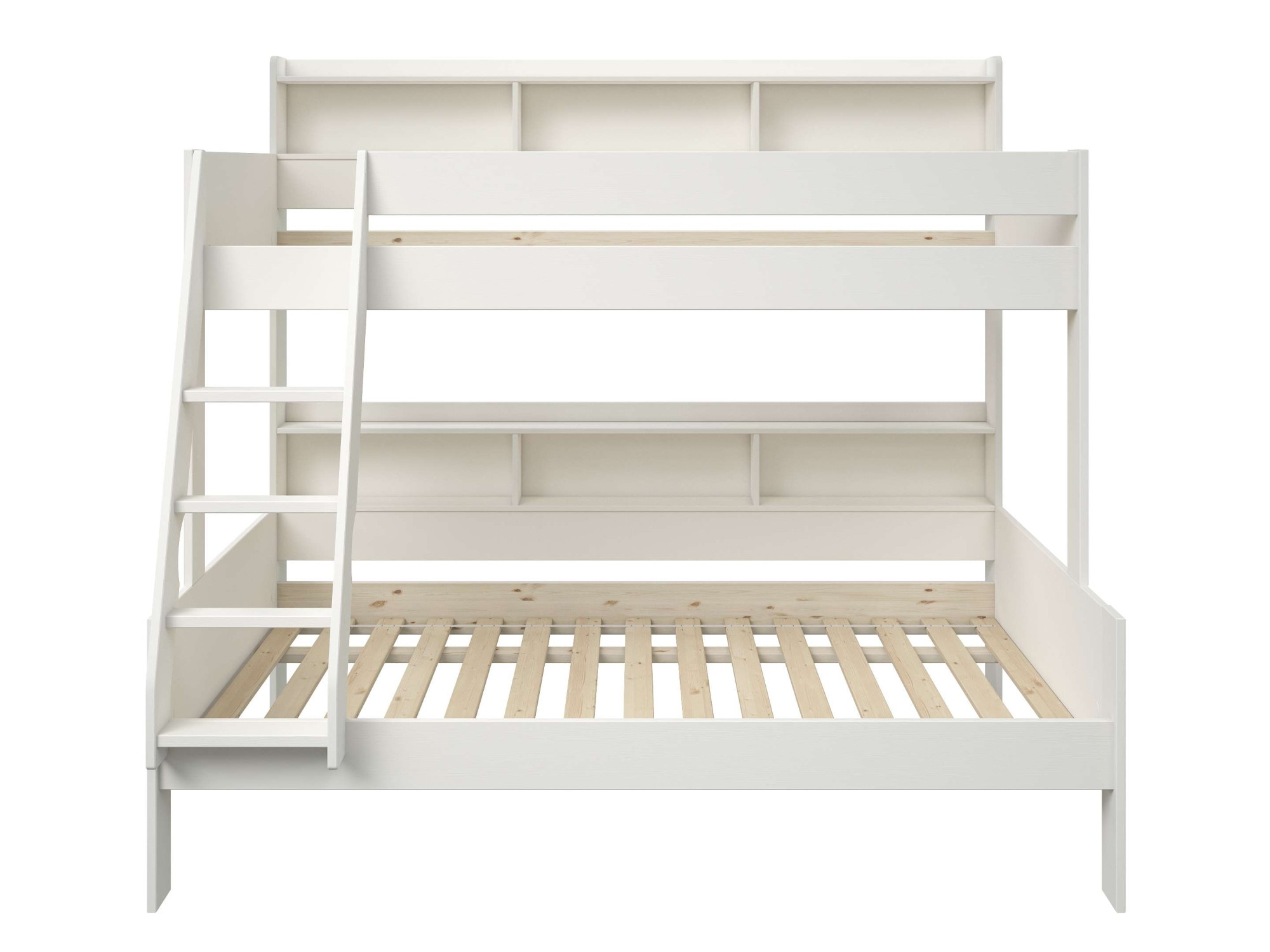 Lüttenhütt Etagenbett »Jaime II, Stockbett, viel Stauraum, mit Regalen, Massivholz mit MDF«, (Oberes Bett 90x200cm, unteres Bett 120x200cm), breite Liegefläche unten, FSC®, Made EU, 3. Schlafgelegenheit optional