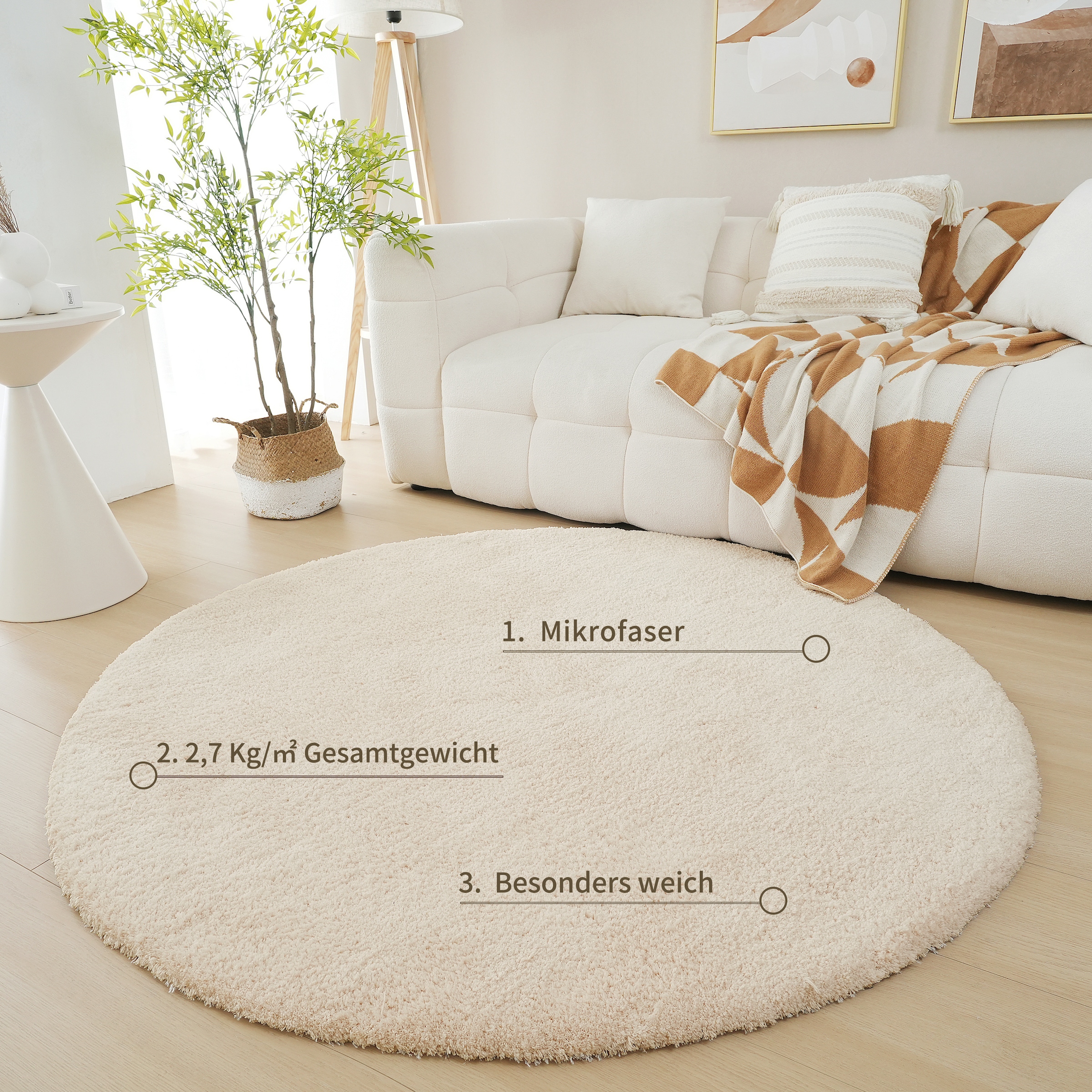my home Hochflor-Teppich »Microfaser Teppich Magong, besonders weich, sehr feiner Flor« rund 25 mm Höhe unifarben, weiche Teppiche, Wohnzimmer, Schlafzimmer, Kinderzimmer