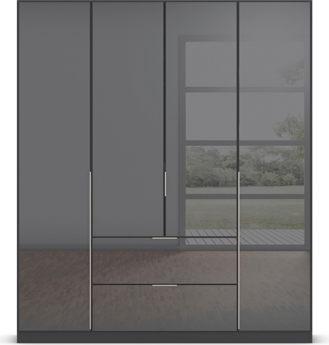 rauch Drehtürenschrank »Kleiderschrank Kleiderschränke Schrank Garderobe AGORDO mit Glasfront«, (in zwei Griff-Farben mit Glasfront), mit Außenschubkästen, in 6 Breiten und 2 Höhen MADE IN GERMANY