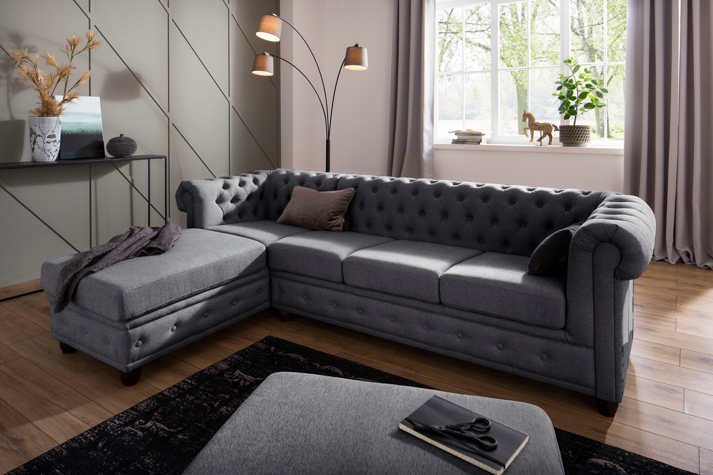 Home affaire Chesterfield-Sofa »New Castle L-Form«, hochwertige Knopfheftung in Chesterfield-Design, B/T/H: 255(171/72)