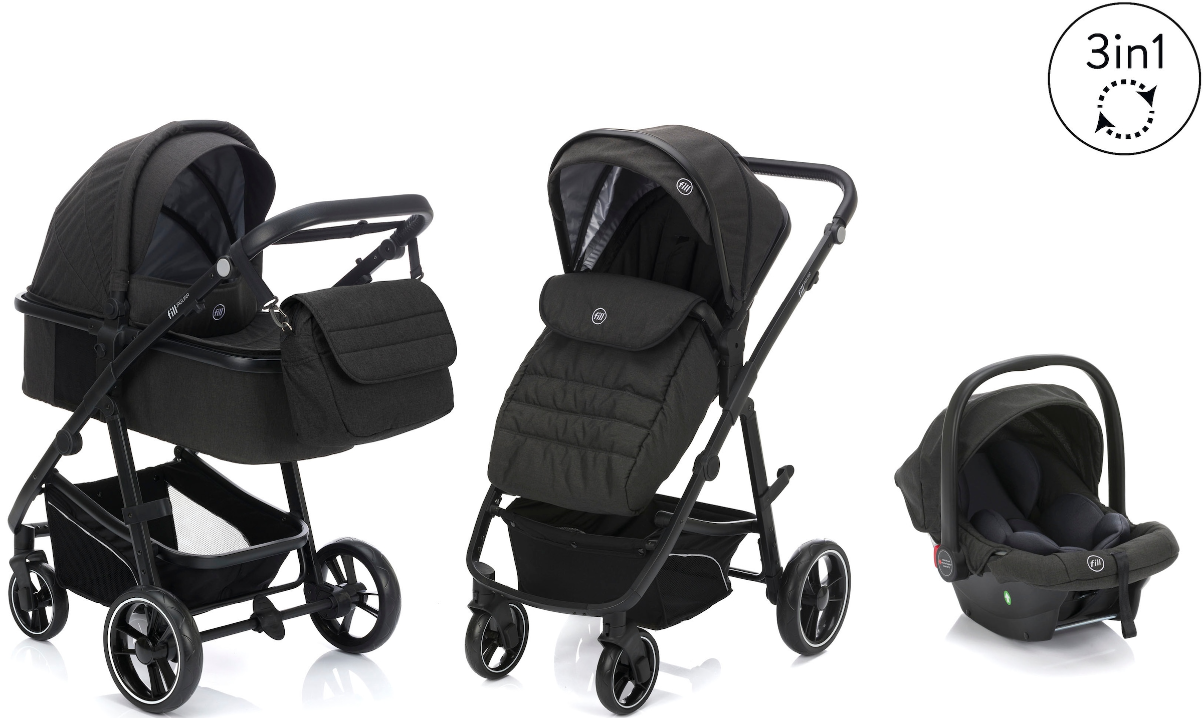 Fillikid Kombi-Kinderwagen »Jaguar, dunkelgrau melange«, 22 kg