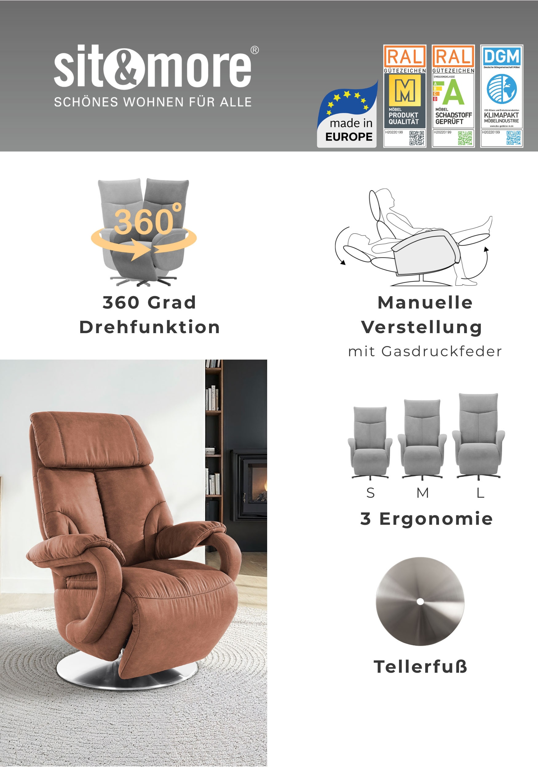 sit&more TV-Sessel »Invito mit Kopfteilverstellung & Drehfunktion, weitere Funktionen« in Größe M, wahlweise mit Motor und Aufstehhilfe