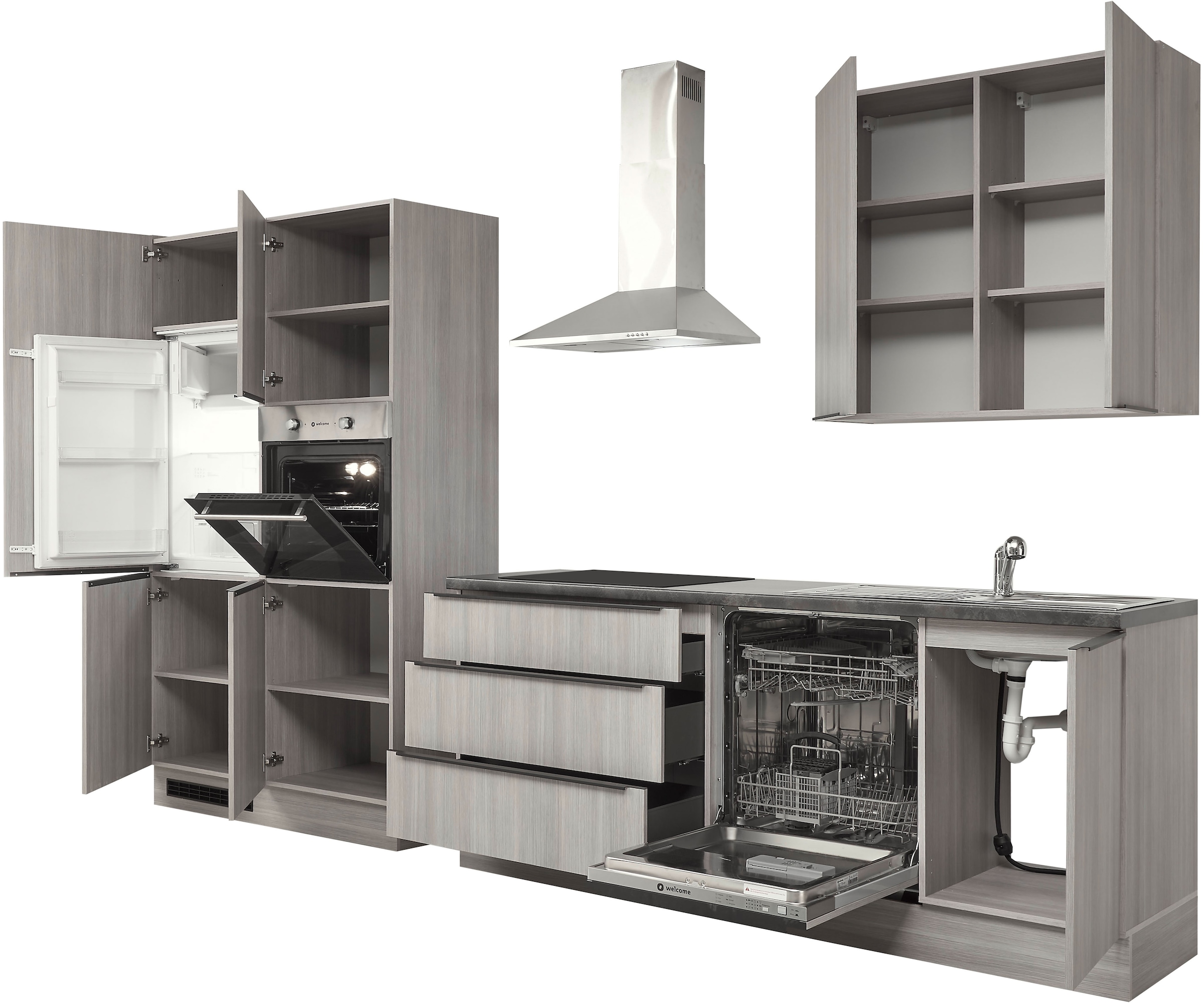 BASIC by Balculina Küchenzeile »Landzeit BxHxT 320x240x60 cm« Breite 320cm, wahlweise mit E-Geräten, Softclose, Metallschubkasten