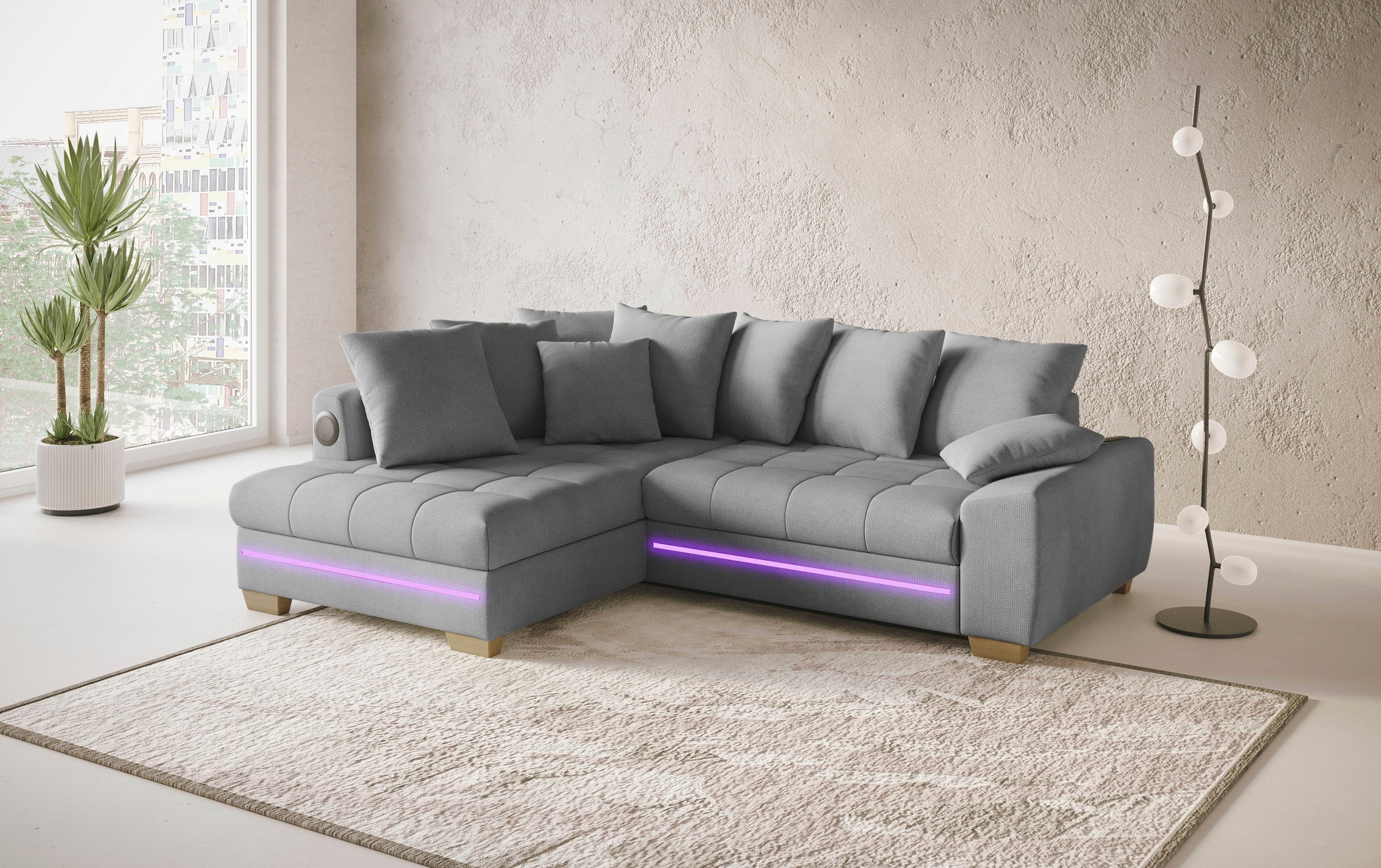 Mr. Couch Ecksofa »Nikita II, L-Form«, RGB-LED, Bluetooth-Soundsystem, wahlweise mit Bett, Bettkasten