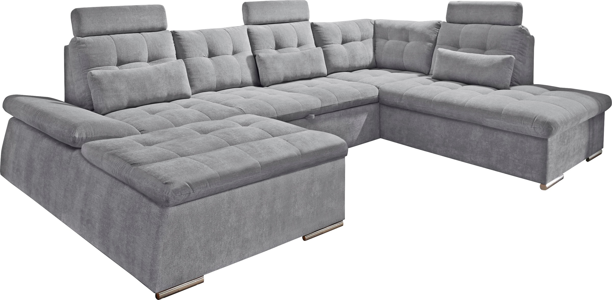 ED EXCITING DESIGN Wohnlandschaft »Nalo U-Form mit Bettfunktion, Bettkasten«, Armteilverstellung, Kopfstützen & 3 Nierenkissen