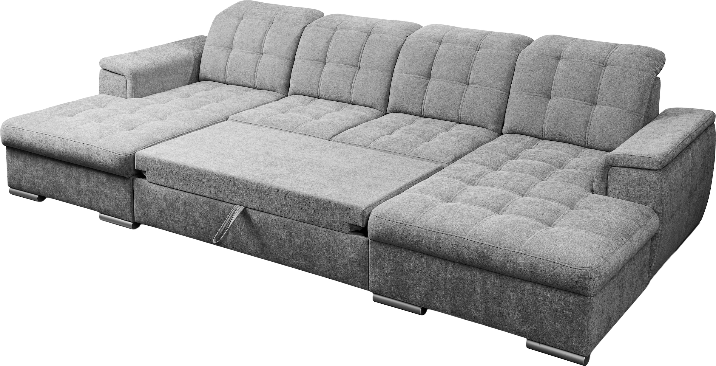 WERK2 Wohnlandschaft »Napoli zeitlos, elegant, bequem, Breite 330cm, U-Form« verstellbare Kopfteile, mit Schlaffunktion und Bettkasten