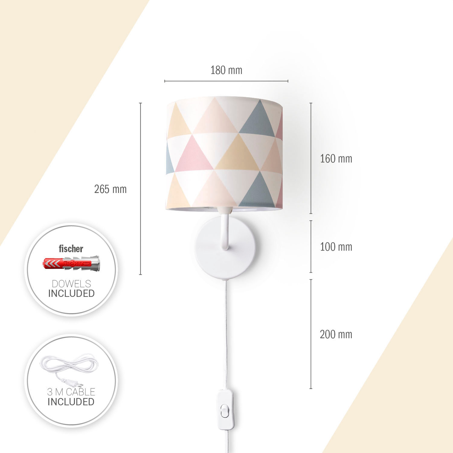 Paco Home Wandleuchte »Luca Delta«, Leuchtmittel E14 | ohne Leuchtmittel, Wandleuchte Lampenschirm Stoff Wandlampe Dreieck Bunt Textilschirm E14