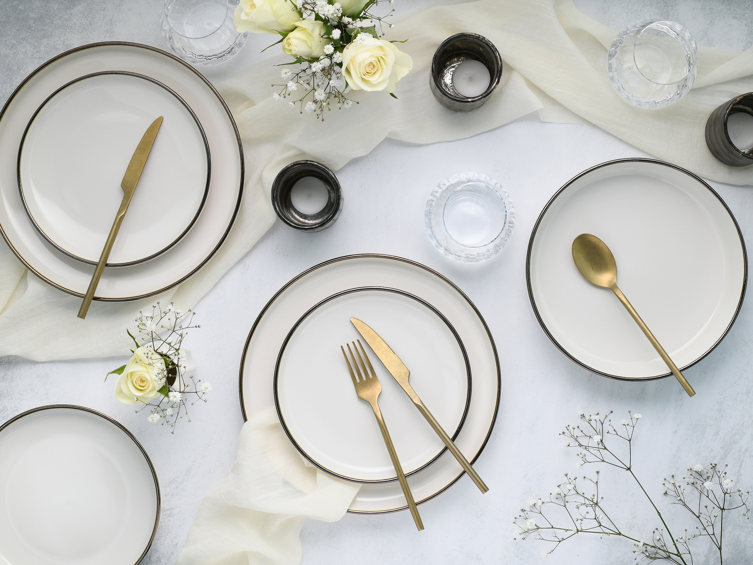 CreaTable Teller-Set »Nordic Festive, Service 18-tlg.« Teller Set, Minimalistisches Design, Dezente goldene Akzente