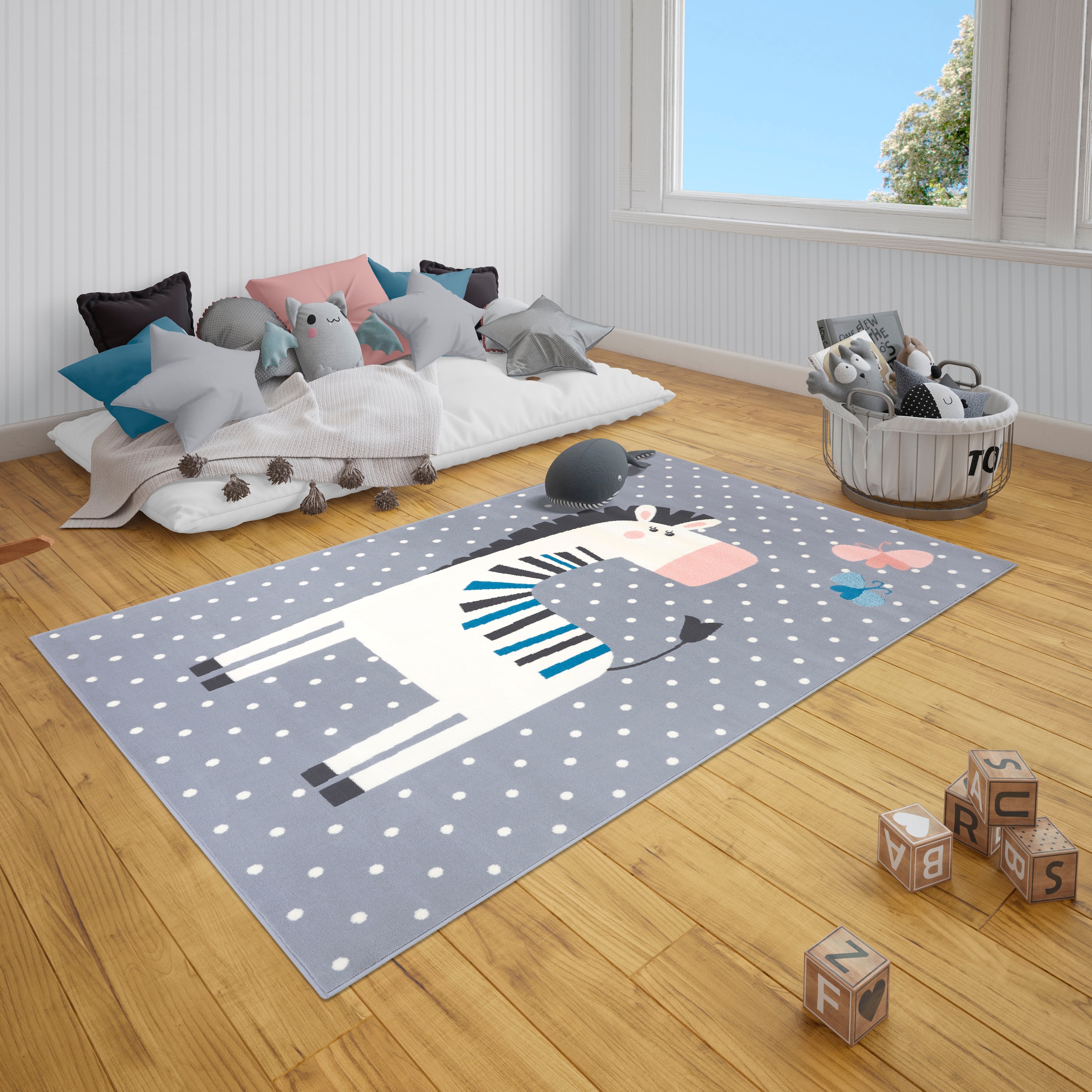 HANSE Home Kinderteppich »Zebra Funny«, rechteckig, 9 mm Höhe, Schmetterlinge, Tiermotiv, Kurzflor