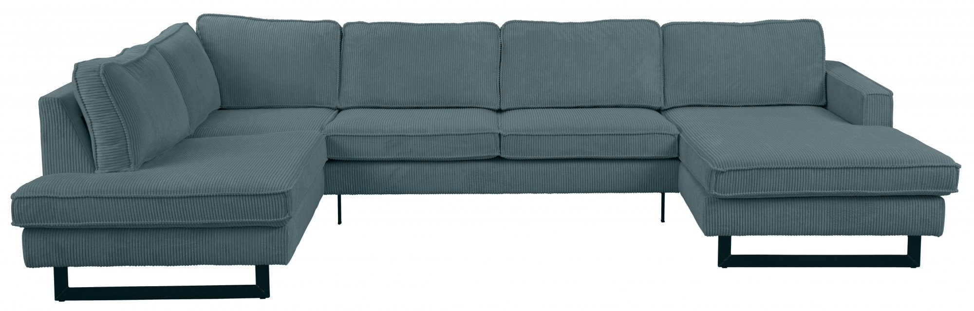 Places of Style Wohnlandschaft »Pinto, 350 cm, U-Form, XXL, mit Ottomanen«, Cord, Chenille, Lederoptik, mit Keder, Metallfüße, Wellenunterfederung