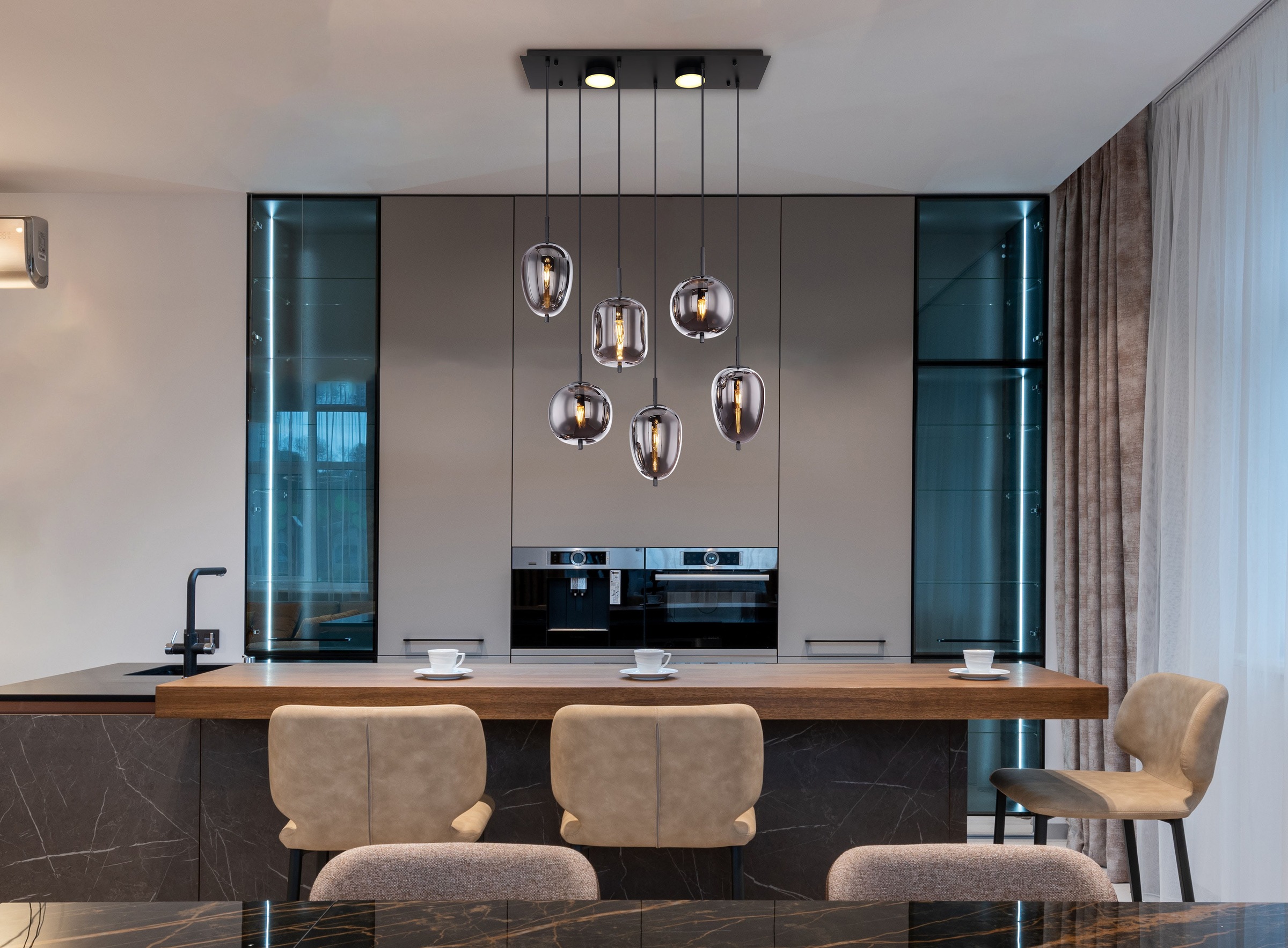 GLOBO LIGHTING Hängeleuchte »BLACKY«, Leuchtmittel E14 | ohne Leuchtmittel, Hängelampe/Pendelleuchte/Glas rauchfarben/unterschiedliche Gläser