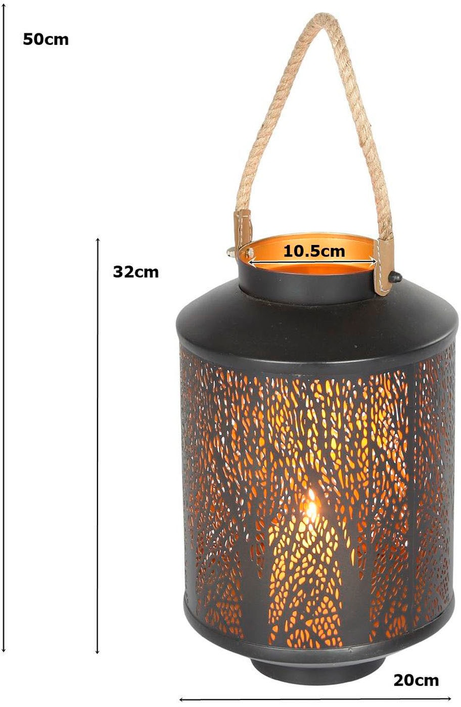 Ambiente Haus Kerzenlaterne »Laterne Walddesign, Tau Griff - (H) 50cm«, (1 St.)