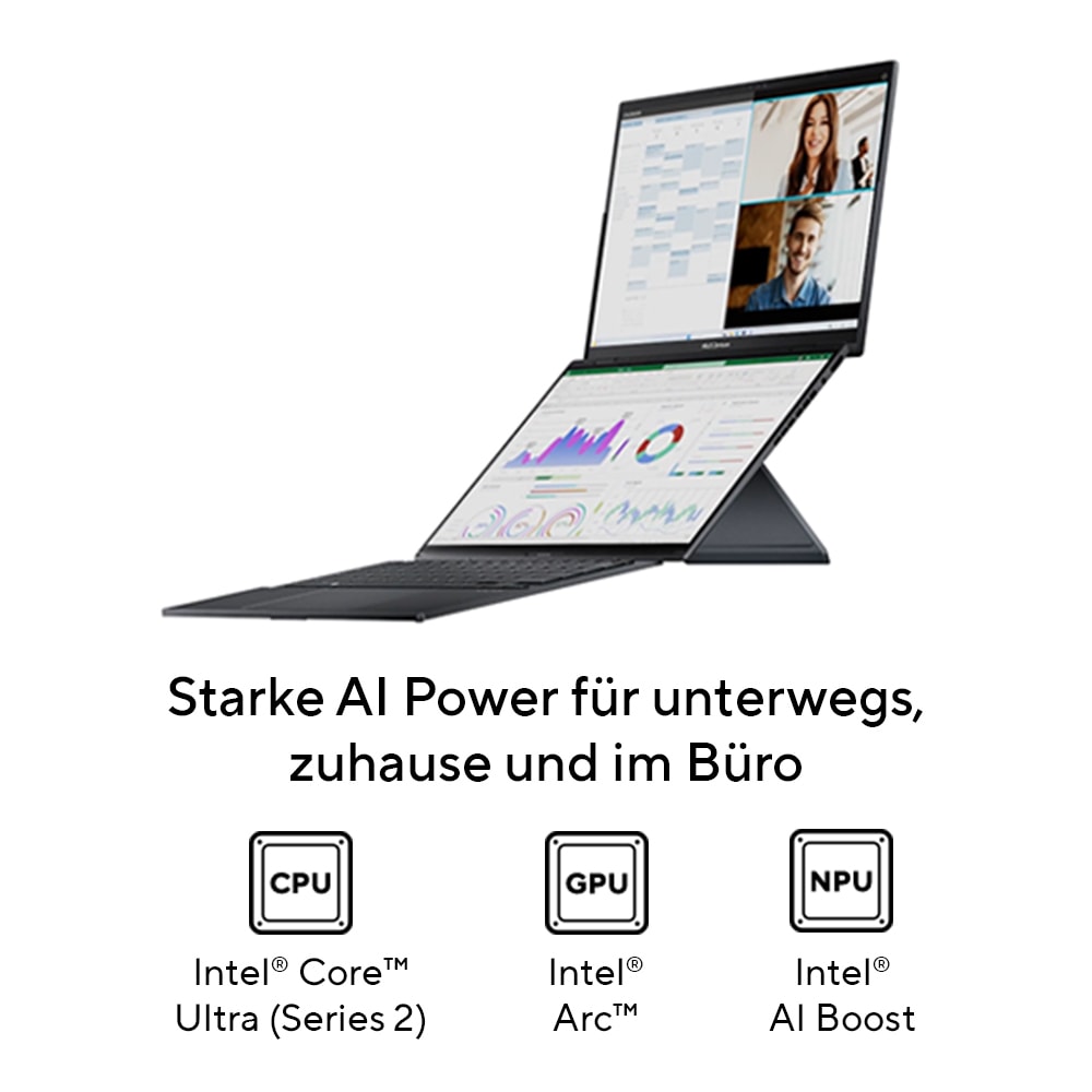 Asus Gaming-Notebook »ZenBook DUO 14" U9-285H 16 1TB UX8406CA-QL263W« 35,6 cm / 14 ″ Intel Core Ultra 9 ARC 140T 1.000 GB SSD