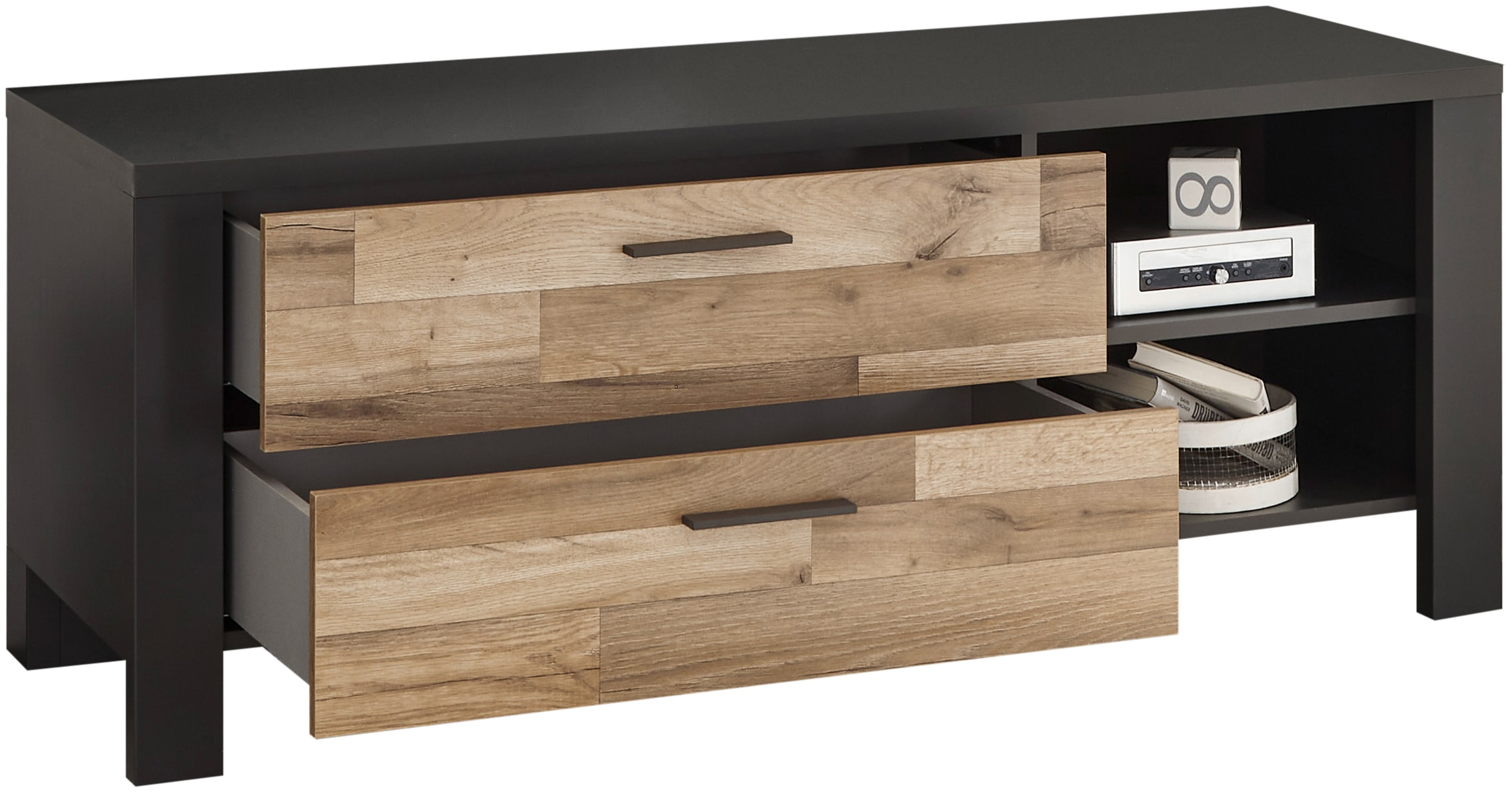 Begabino TV-Board »Dallas Lowboard, TV-Kommode«, für TV bis 43 Zoll geeignet, TV Möbel mit Schubkästen