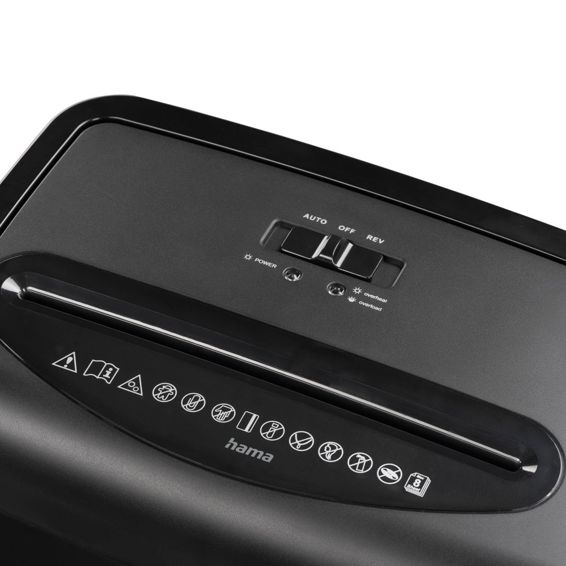 Hama Aktenvernichter »Aktenvernichter Mikroschnitt (Papier + Plastik, Korb, 8 Blatt, P5)« Mit Papierkorb, 2 x 12 mm Mini-Schnitzel, Automatik, Rücklauf