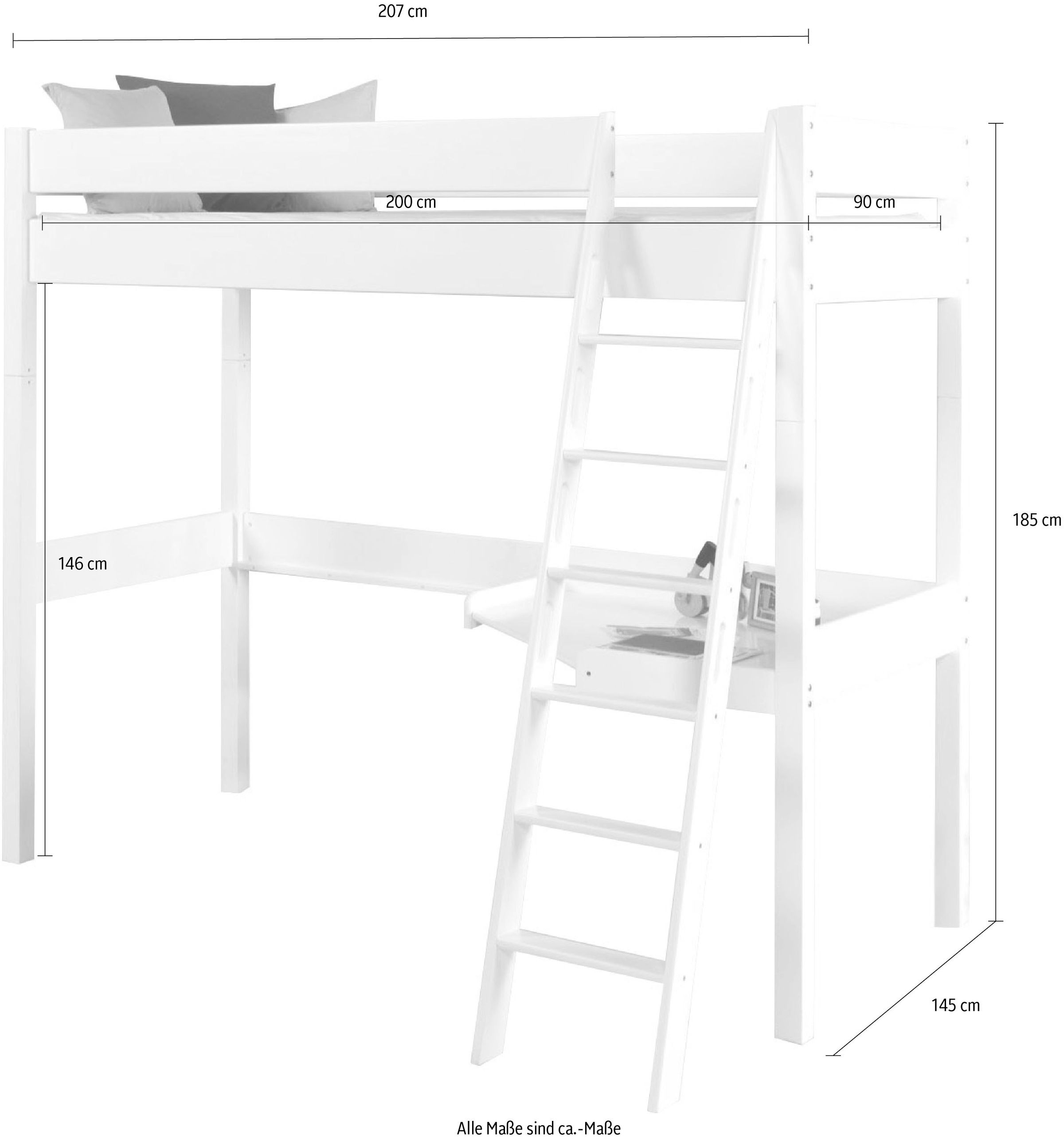 Relita Hochbett »Renate«, inkl. Rolllattenrost, Schreibtisch und Leiter, Buche massiv