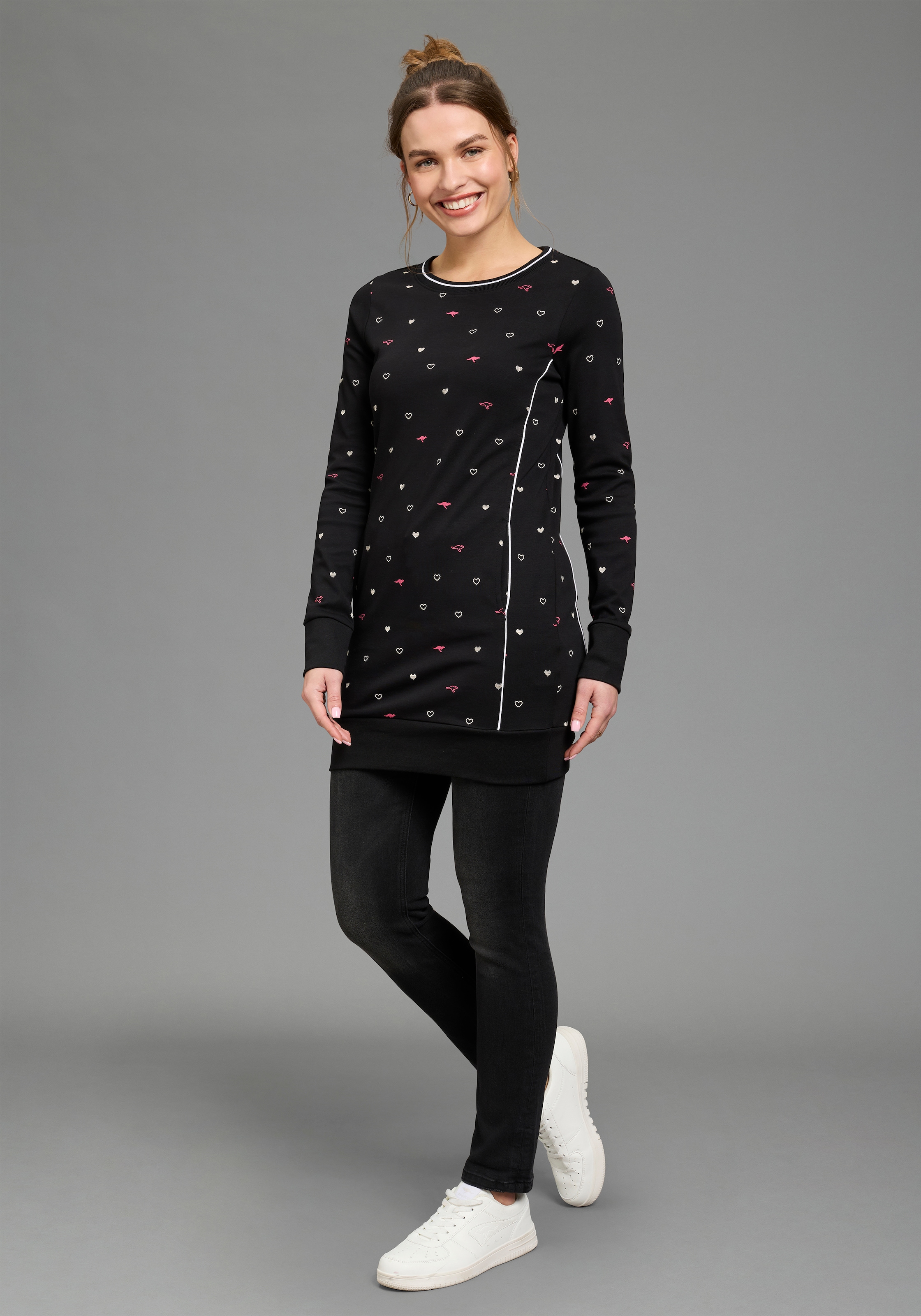 KangaROOS Sweater , Langarm,  figurbetont,  aus Interlock-Baumwolle,  mit Nahttaschen
