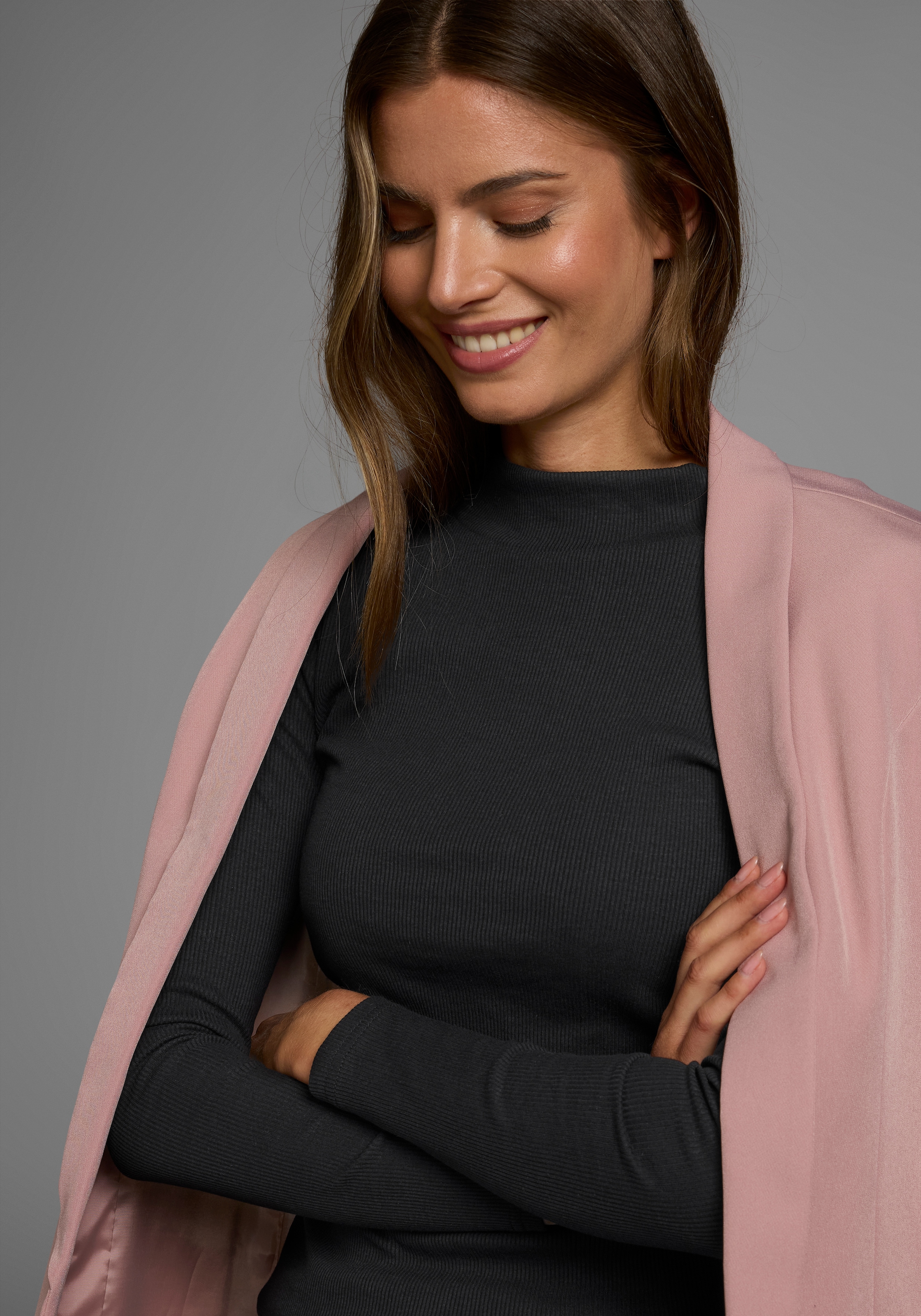 AJC Langarmshirt langärmelig,  Basic-Stil,  Stehkragen,  ideal für Büro und Freizeit