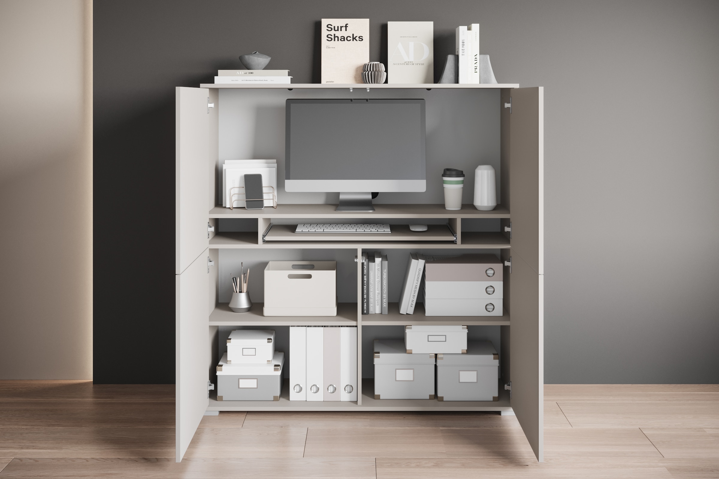 INOSIGN PC-Schrank »Kenia, Sekretär, Home Office«, (1 St.), Mit Push-to-open, Tastaturauszug und praktischem Stauraum