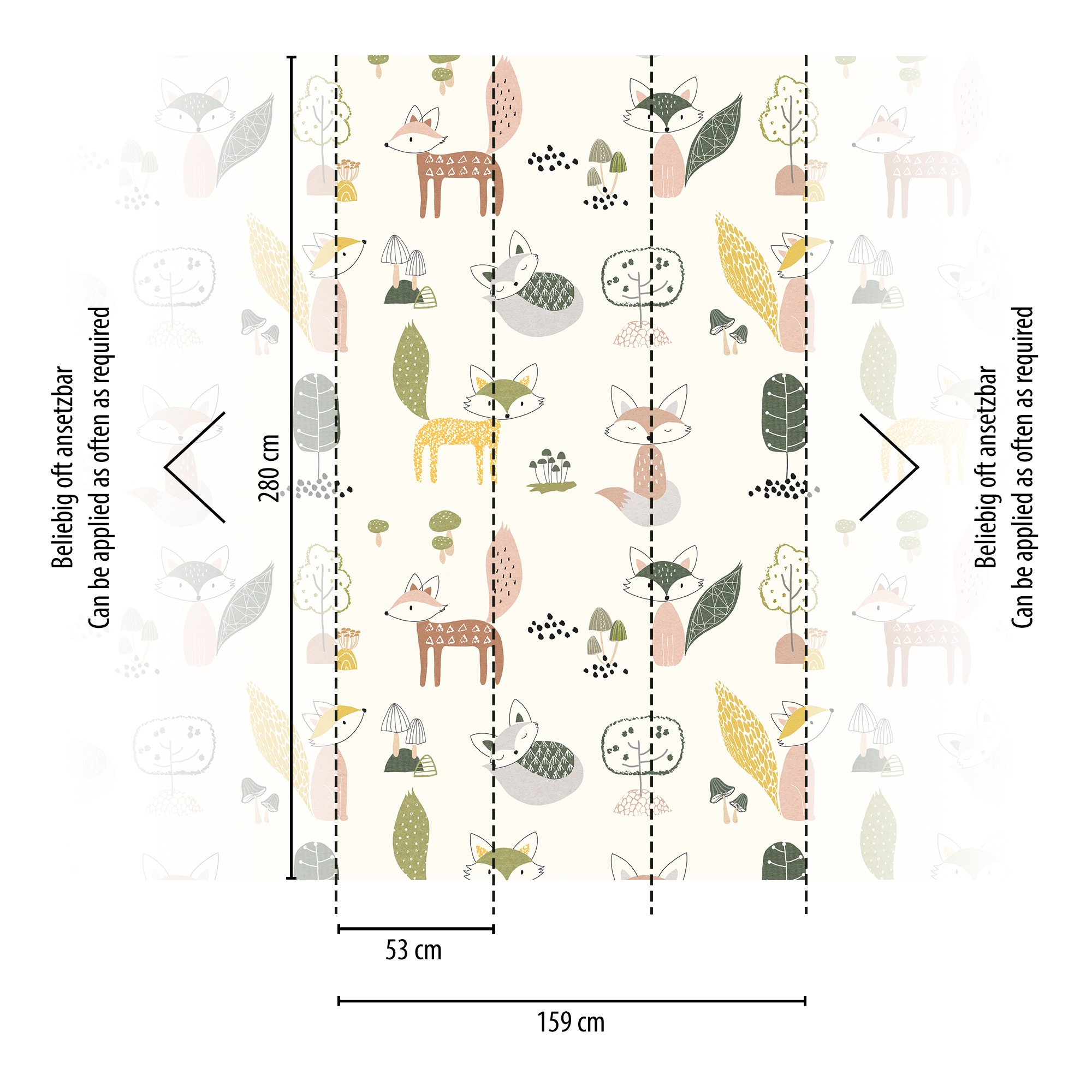 living walls Fototapete »Bunte Kinderzimmertapete mit Waldtieren«, matt-gemustert-neutral, Waldtapete Fototapete Tapeten Kinderzimmer Schlafzimmer Design Optik