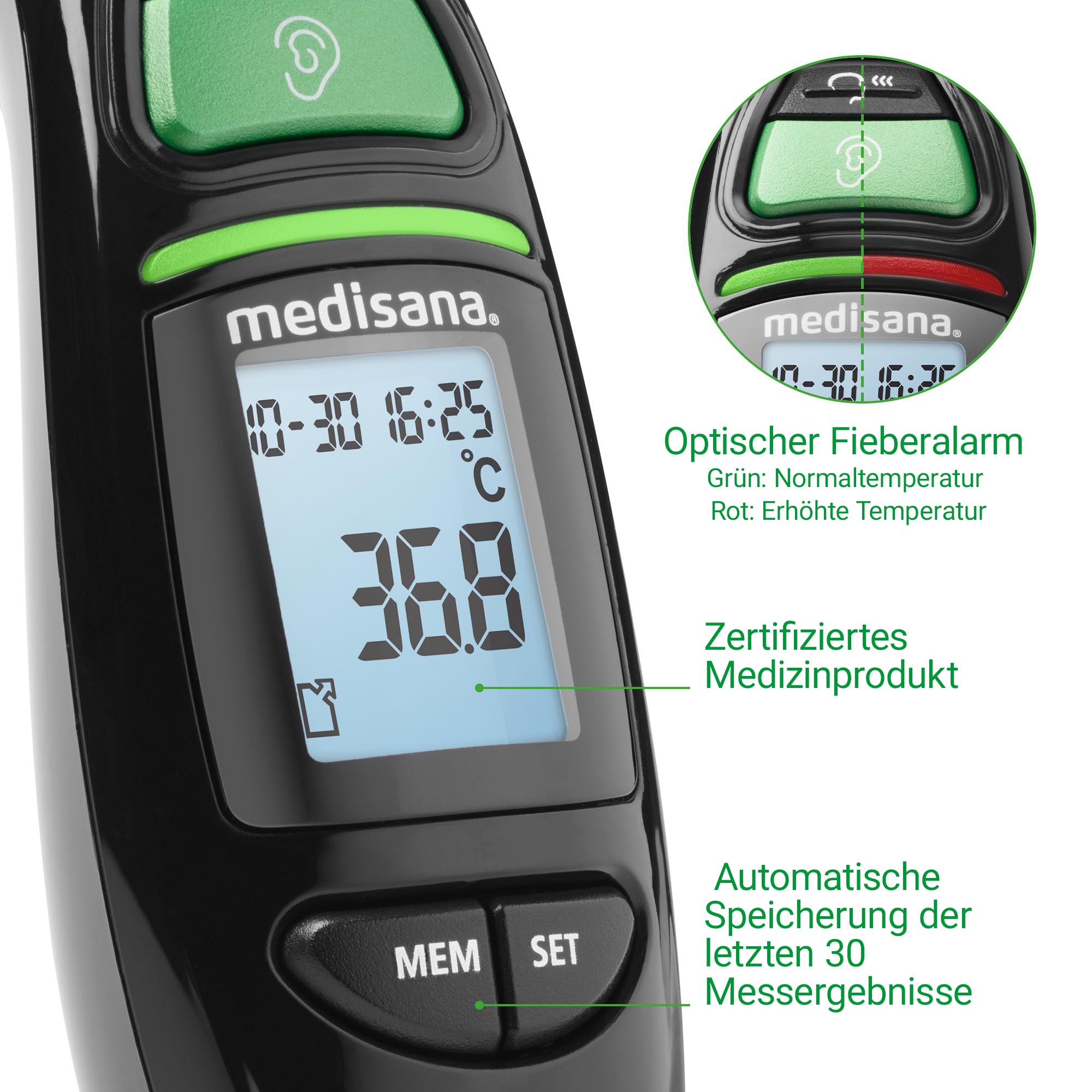 Medisana Infrarot-Fieberthermometer »TM 750« Messung von Körper- & Umgebungstemperatur, Flüssigkeiten, Oberflächen