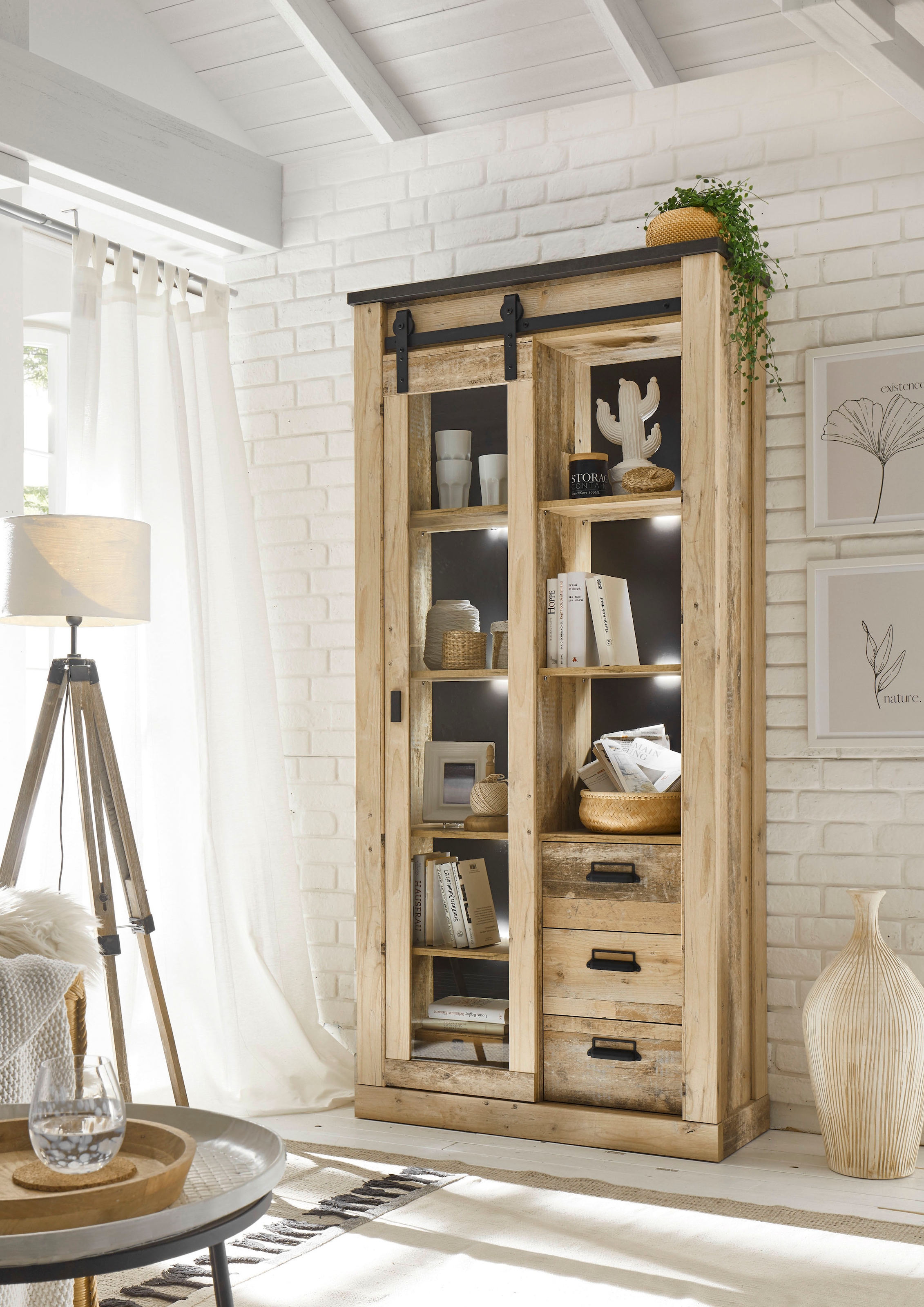 Home affaire Vitrine »Sherwood, Hochschrank im Industrial-Style, moderne Gl günstig online kaufen