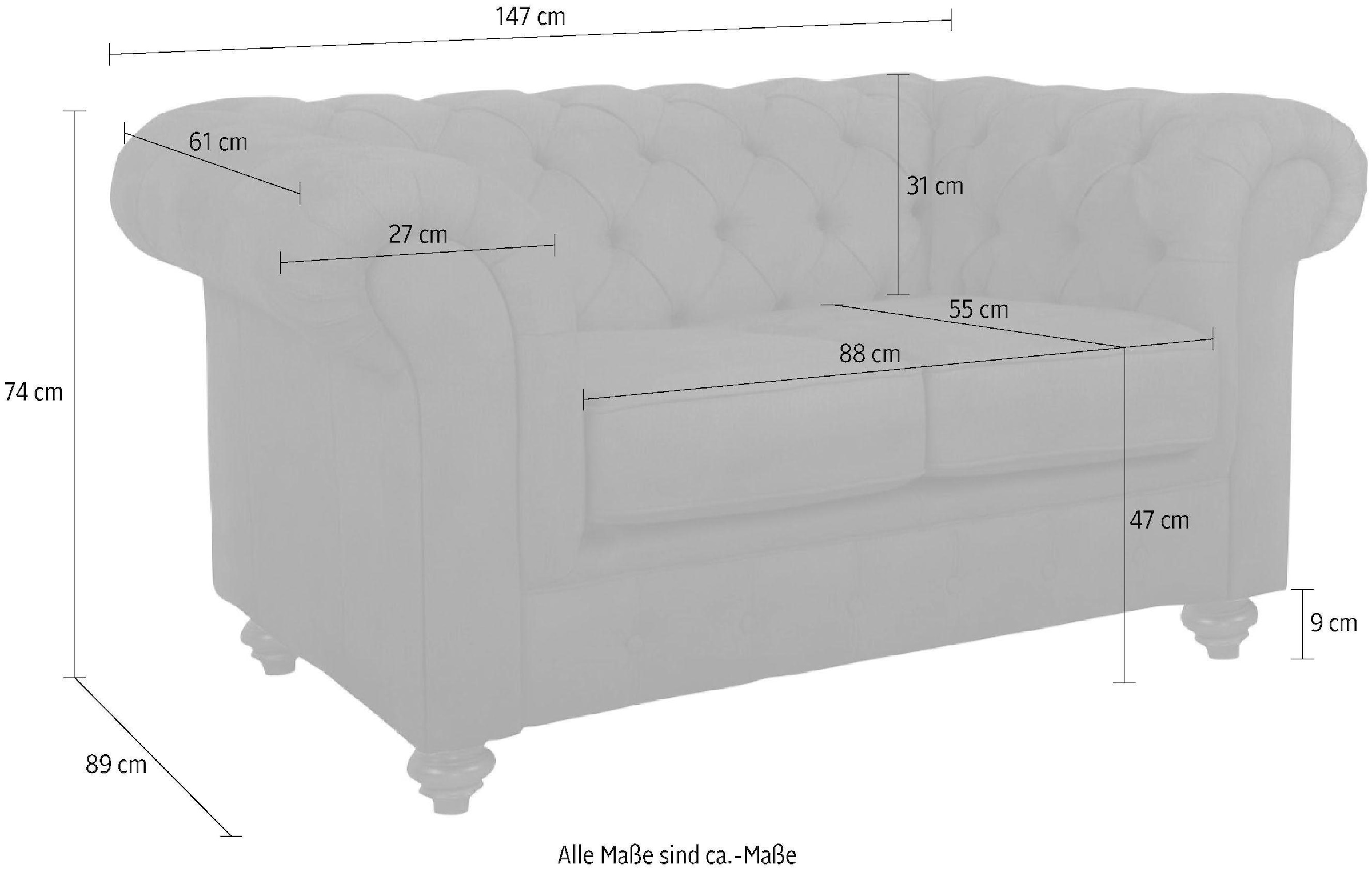 Home affaire Chesterfield-Sofa »Duc 2-Sitzer«, hochwertige Knopfheftung im Rücken, Samtoptik mit changierender Optik