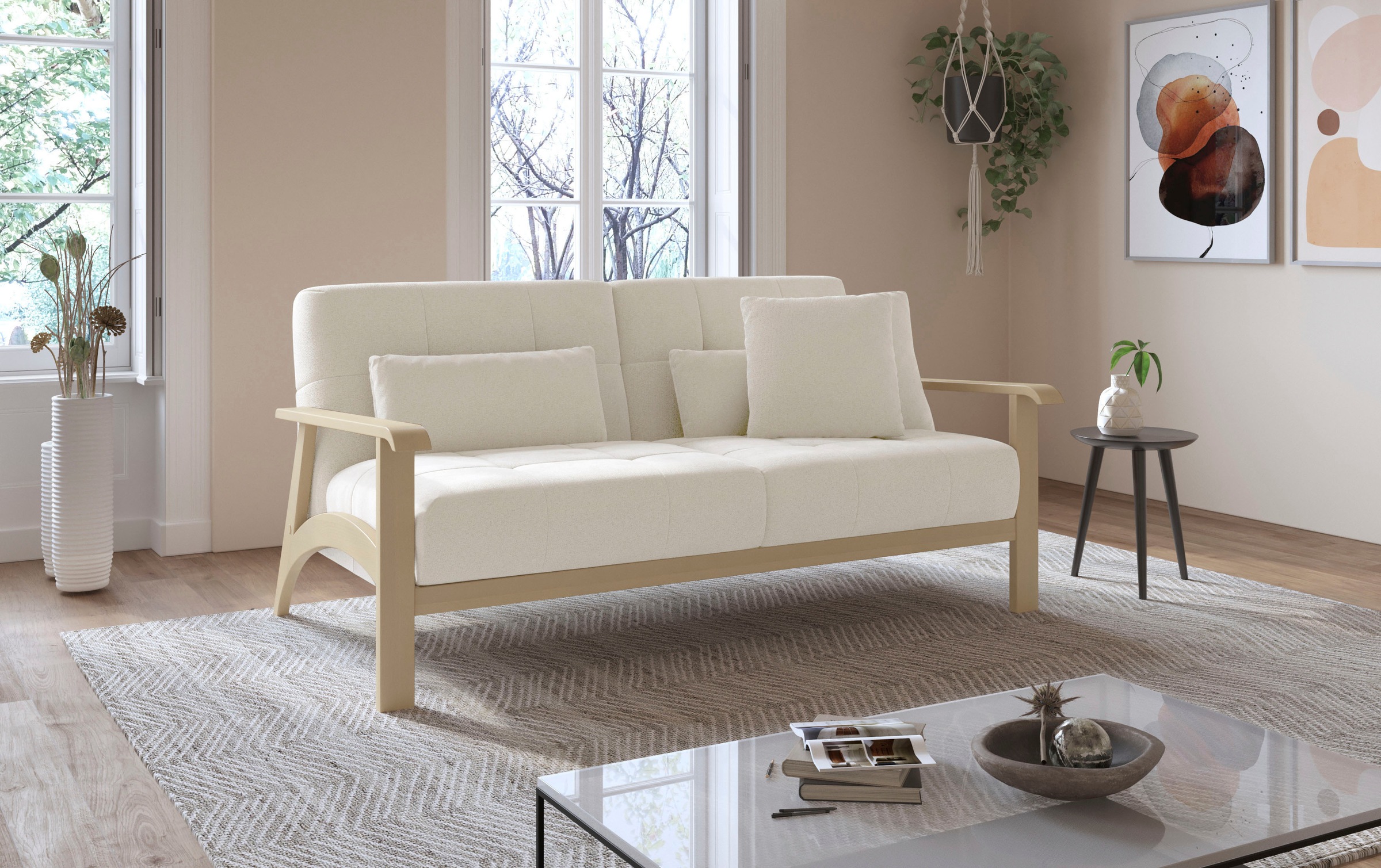 sit&more 2,5-Sitzer »Billund«, Armlehnen aus Buchenholz in natur, verschiedene Bezüge und Farben