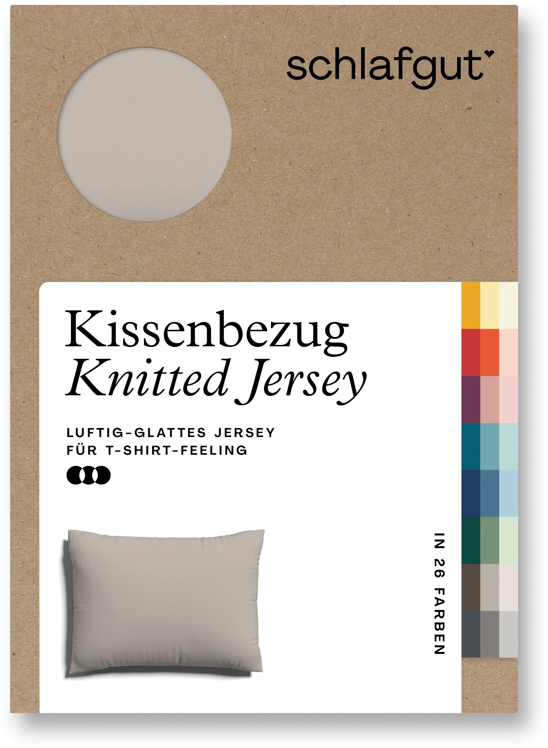 Schlafgut Kissenbezug »Knitted Jersey aus Bio-Baumwolle mit Elasthan, bügelfrei,«, (1 St.), besonders fein gestrickt, Kissenhülle mit farbigem Reißverschluss