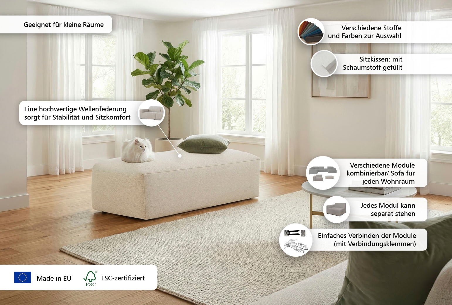 INOSIGN Polsterhocker »Koa« Wellenunterfederung, weicher Lounge-Sitzkomfort