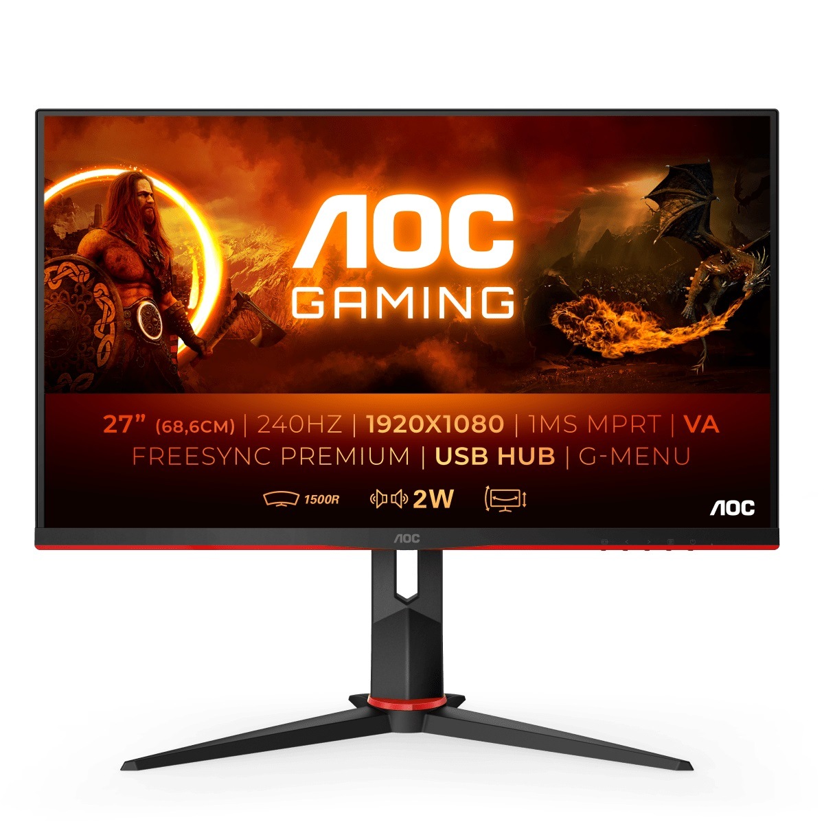 AOC Gaming-Monitor »C27G2ZU/BK« 69 cm/27 ′′ 1920 x 1080 px 0, 5 Reaktionszeit 240 Hz schwarz neig-, dreh-, höhenverstellbar, VESA Wandhalterung,...